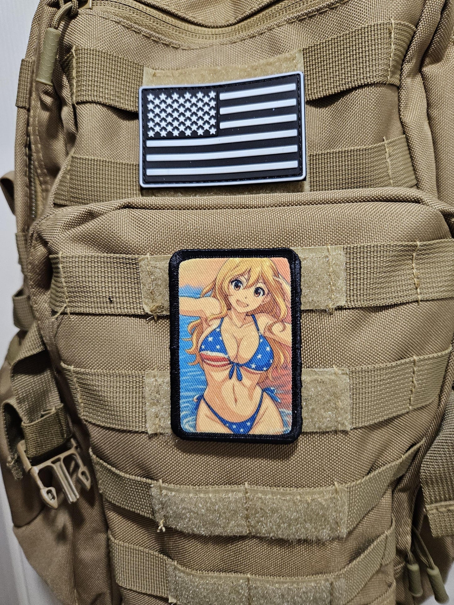 Sexy Anime girl cleavage american flag bikini waifu 2"x3" removable morale patch with hook and loop backing