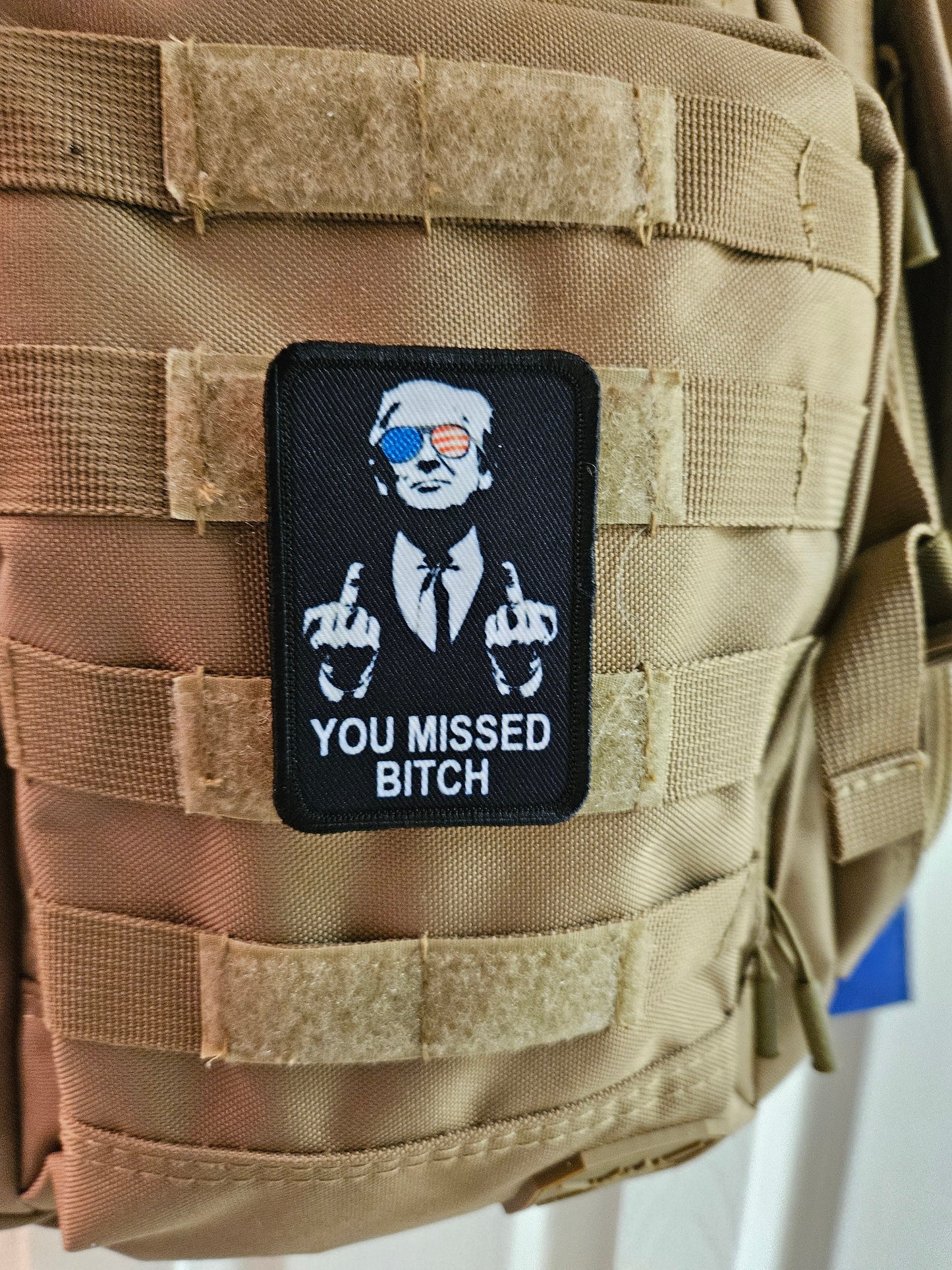 trump missed me 2"x3" morale patch with hook and loop backing military joke meme