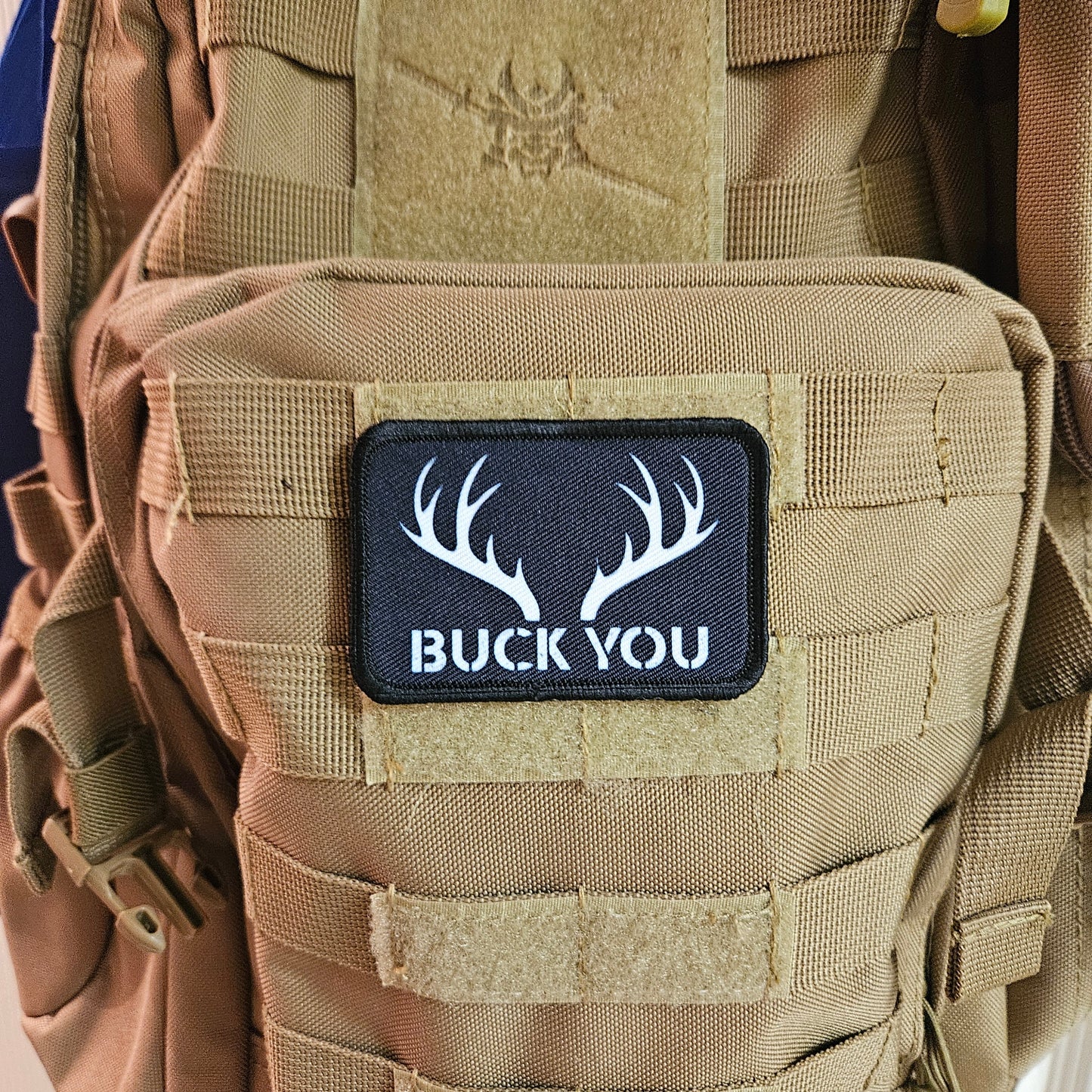 Buck you Deer hunting meme patch 2" x3" inch morale patch hook and loop backing black and white