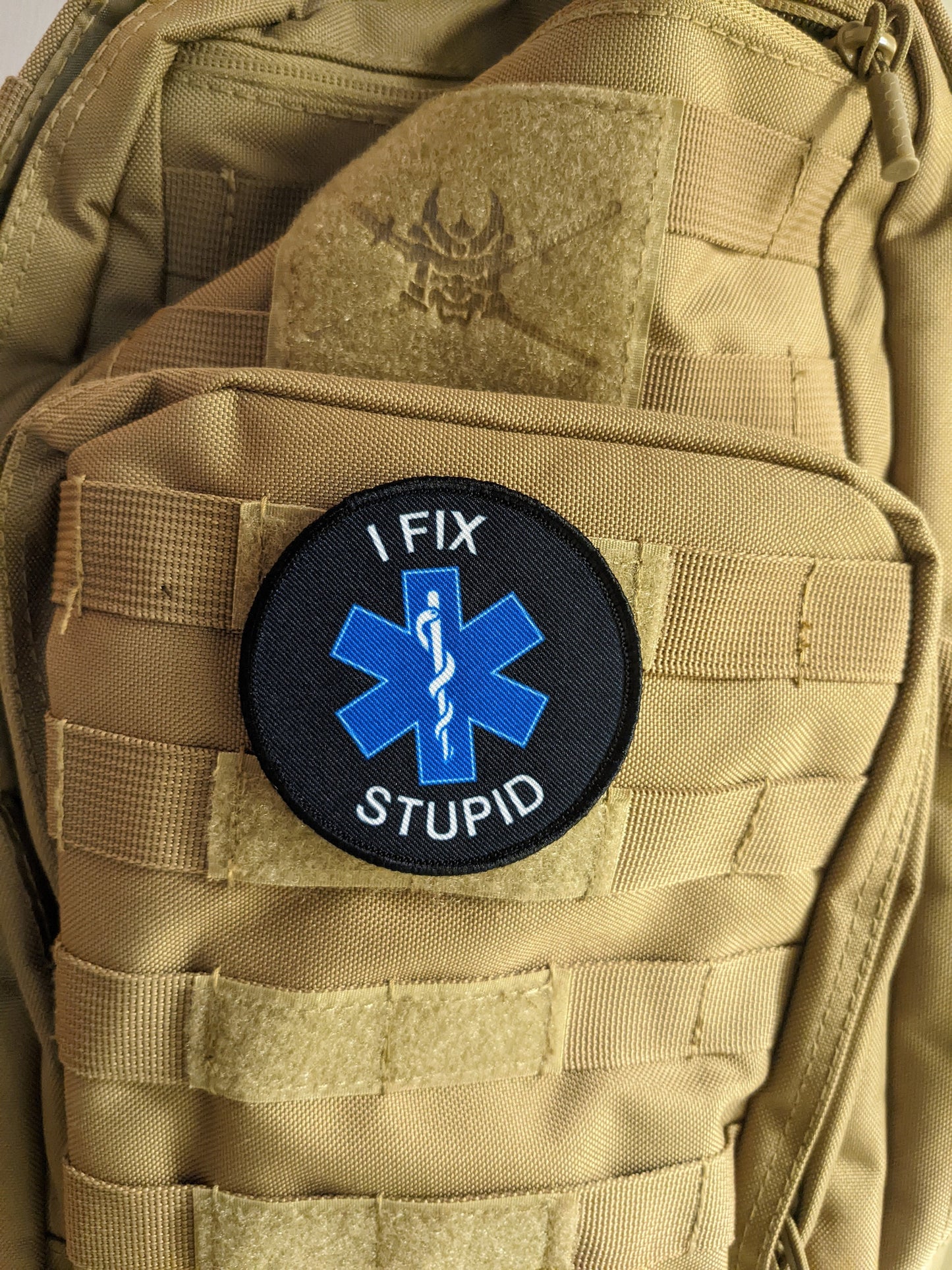 I fix stupid ema emt medical emergency nurse 3" circle morale patch with hook and loop backing