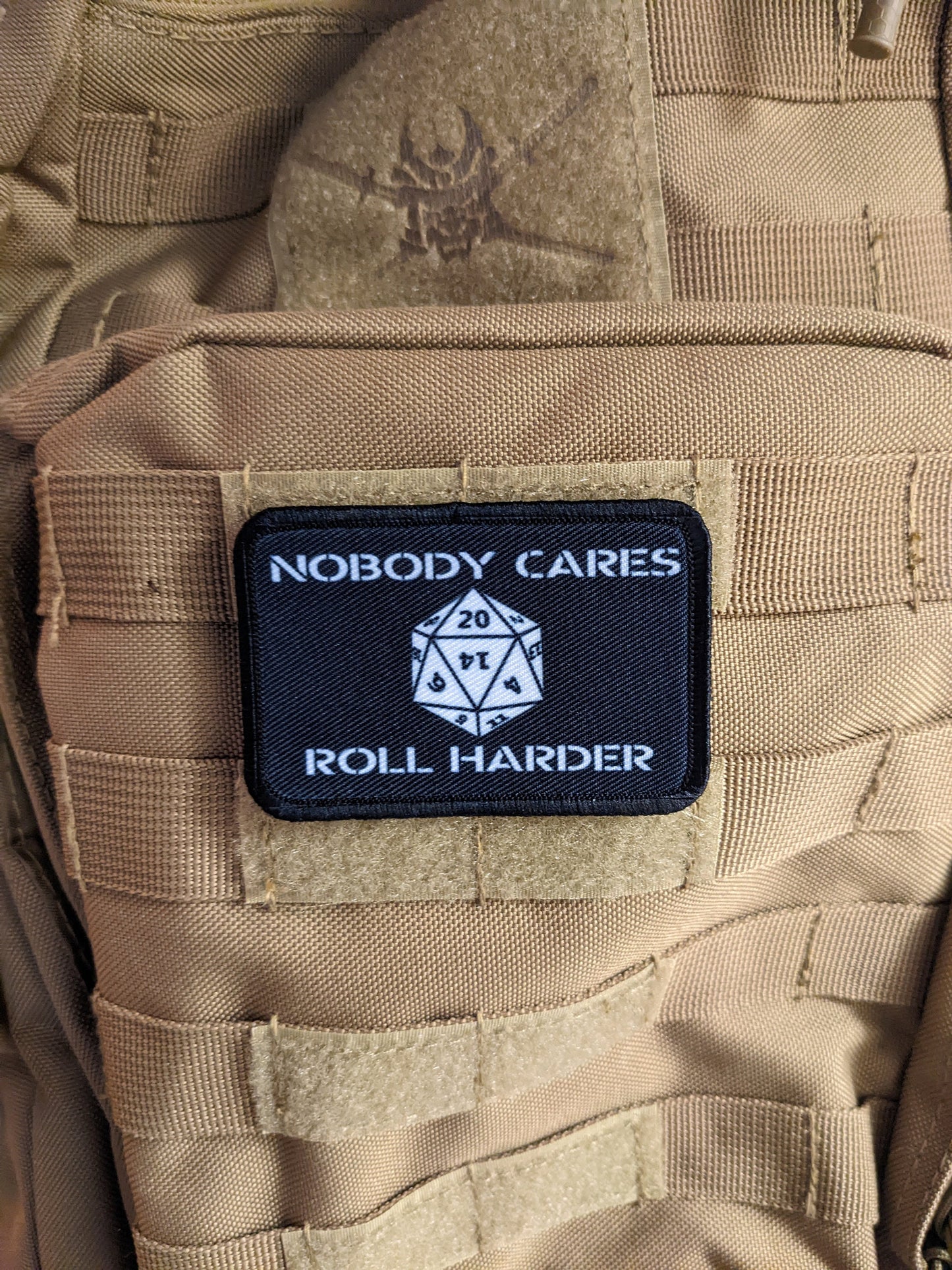 Nobody cares roll harder Dungeons and Dragons funny removable patch 2"x3" morale patch with hook and loop backing