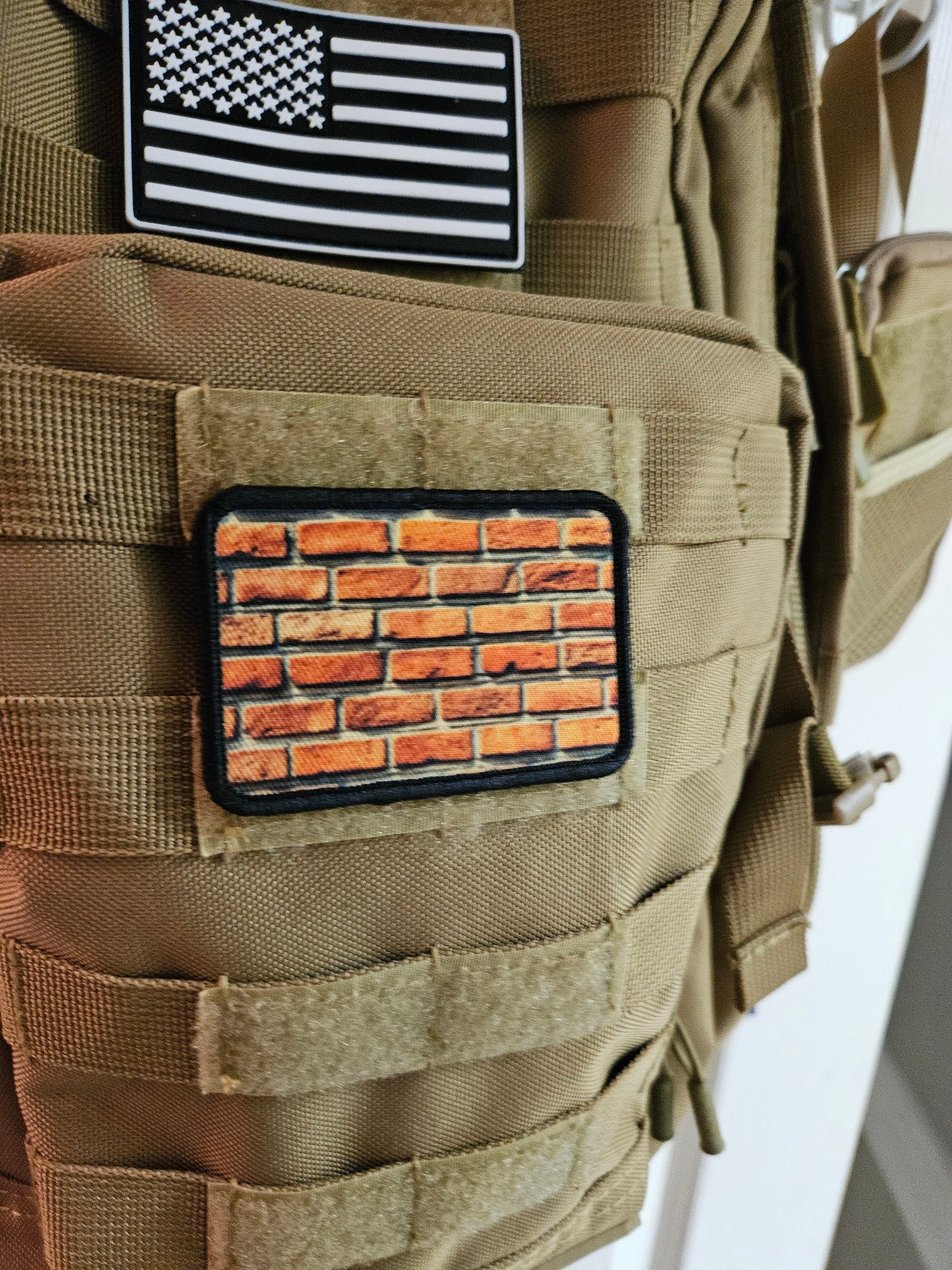 Brick wall build 2"x3" morale patch with hook and loop backing military joke meme
