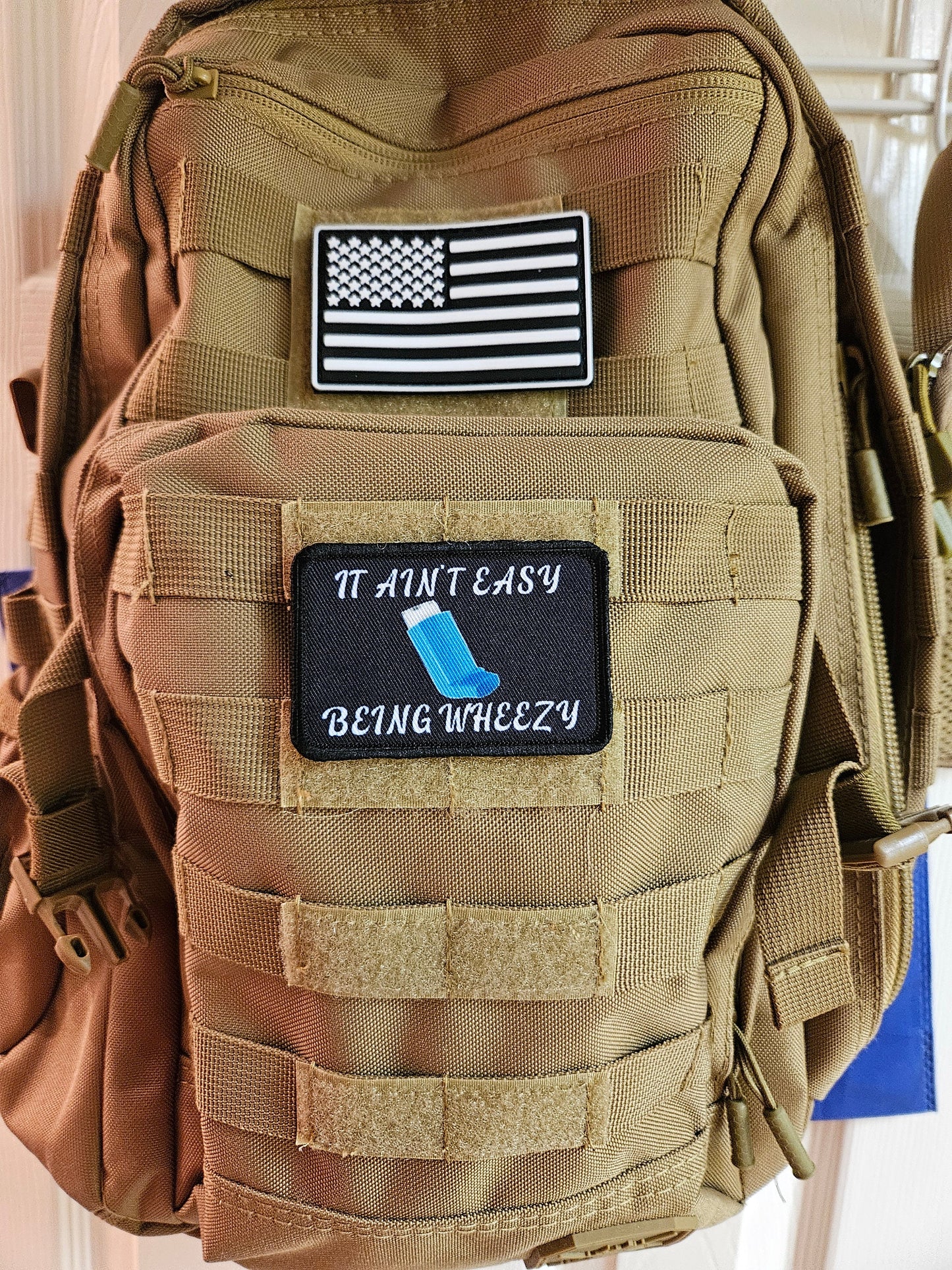 It aint easy being wheezy inhaler meme 2"x3" removable morale patch with hook and loop backing
