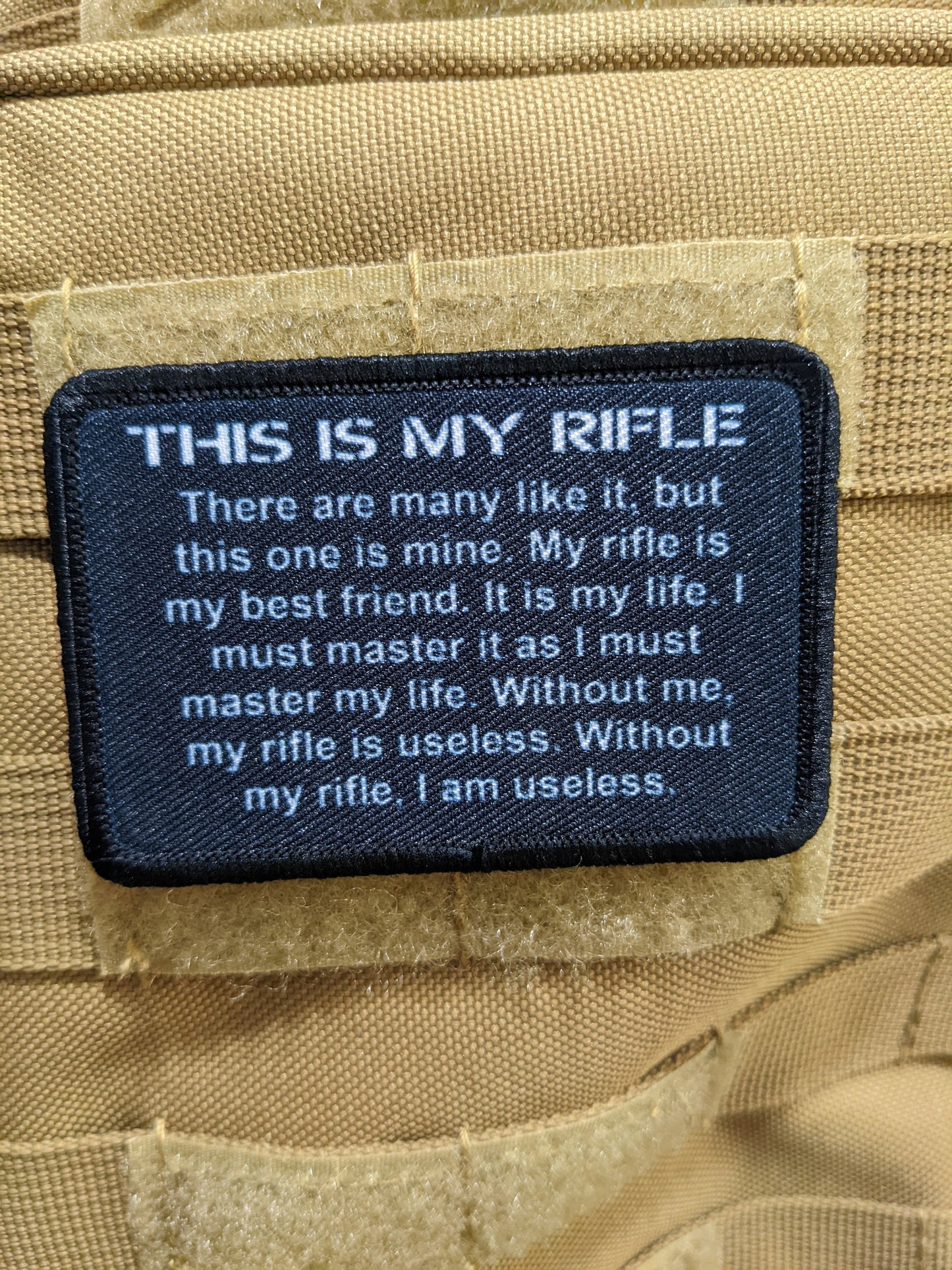 Rifleman's Creed text USMC army military 2"x3" morale patch with hook and loop backing