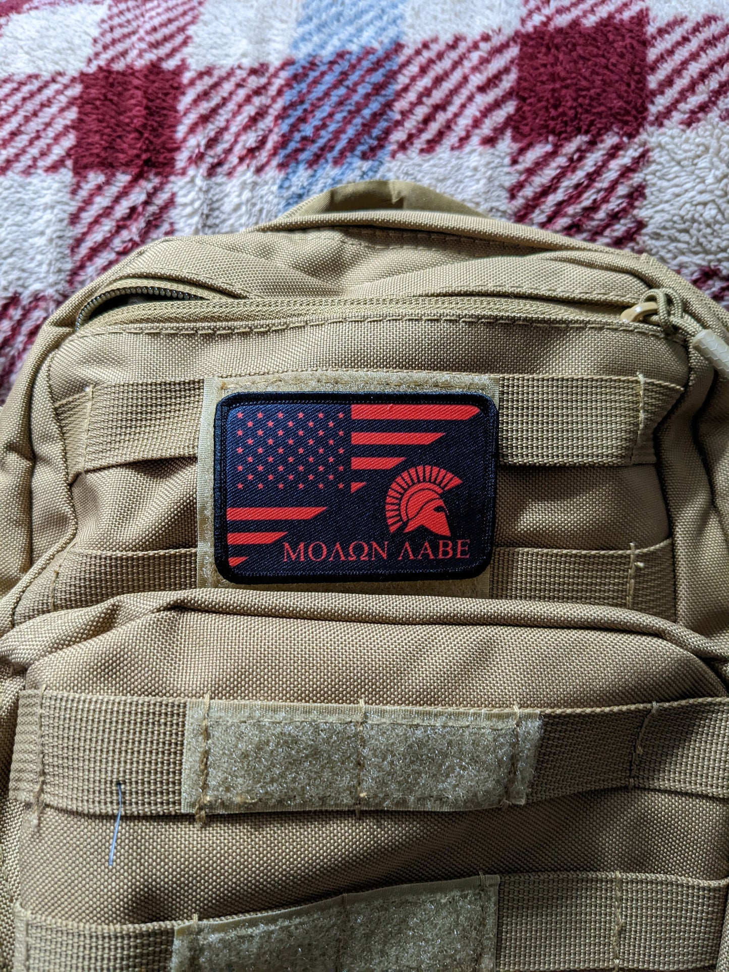 American flag Molon Labe Greek lettering 2"x3" removable morale patch with hook and loop backing good for back of operator hats