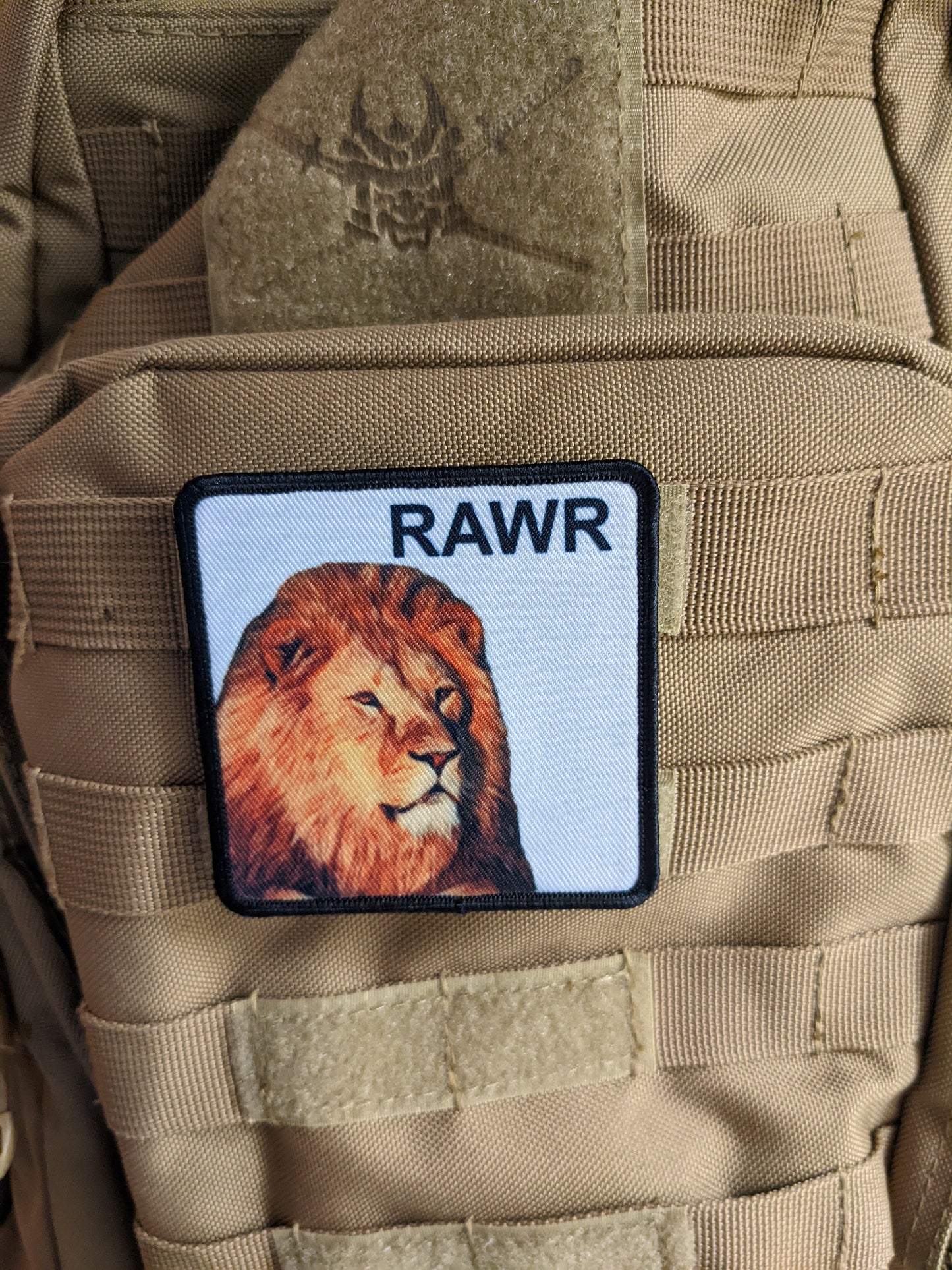 3x3" square morale patch lion RAWR patch with hook and loop backing