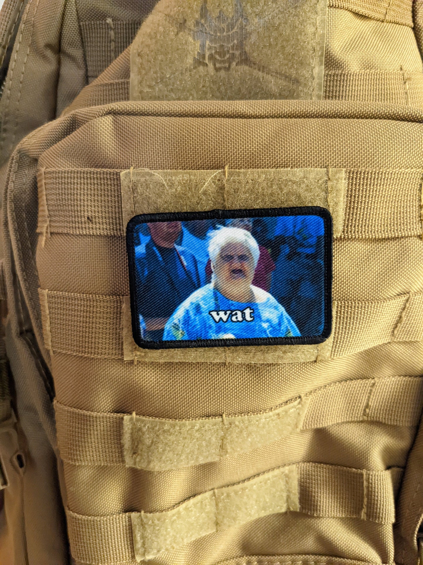Old lady wat meme funny 2"x3" morale patch with hook and loop backing