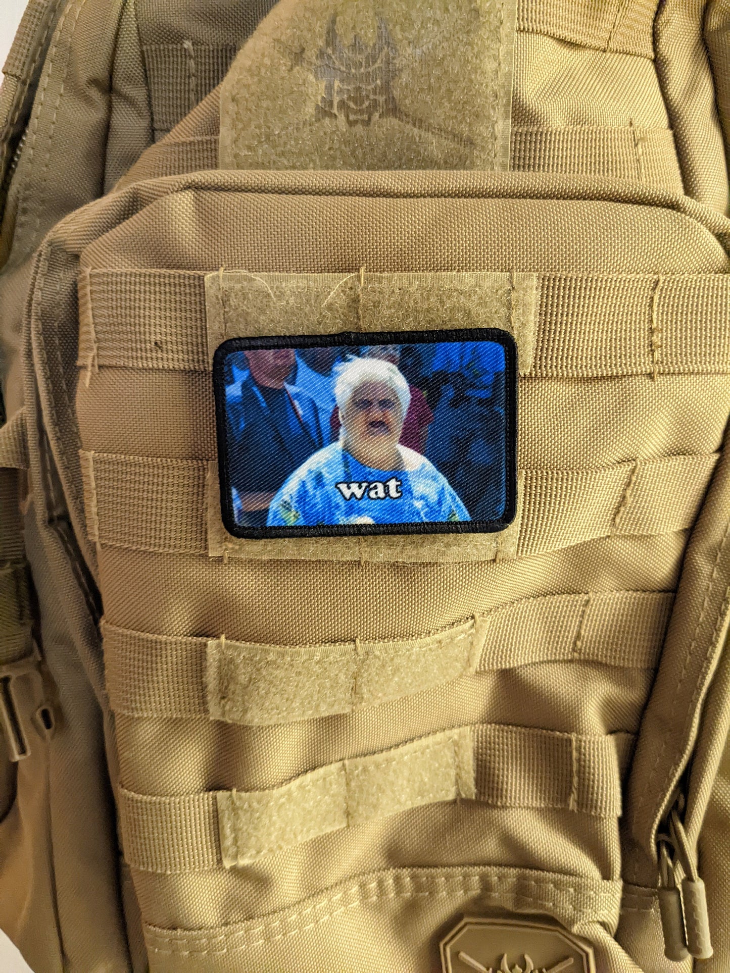 Old lady wat meme funny 2"x3" morale patch with hook and loop backing