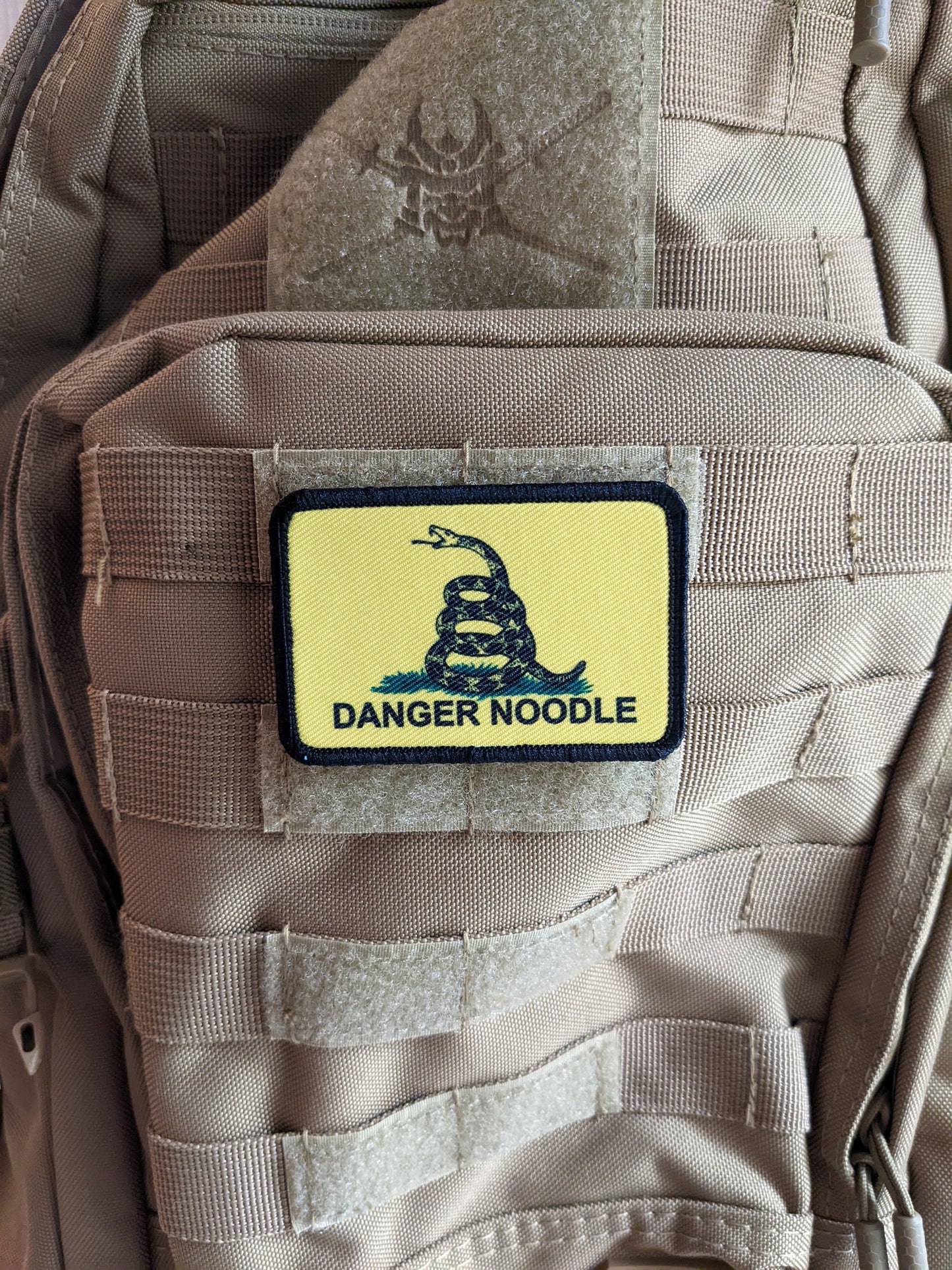 Danger noodle Gadsden flag meme 2"x3" removable morale patch with hook and loop backing