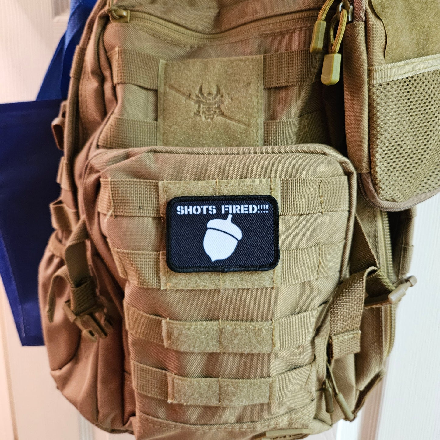 shots fired acorn meme 2"x3" removable morale patch with hook and loop backing