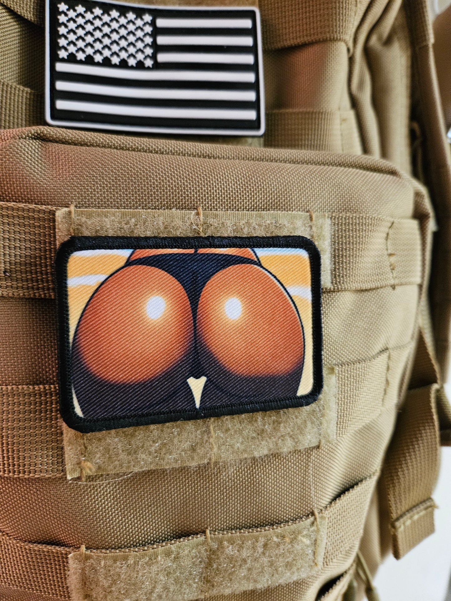 Sexbooty big butt thigh gap thong dark skin version 2"x3" removable morale patch with hook and loop backing