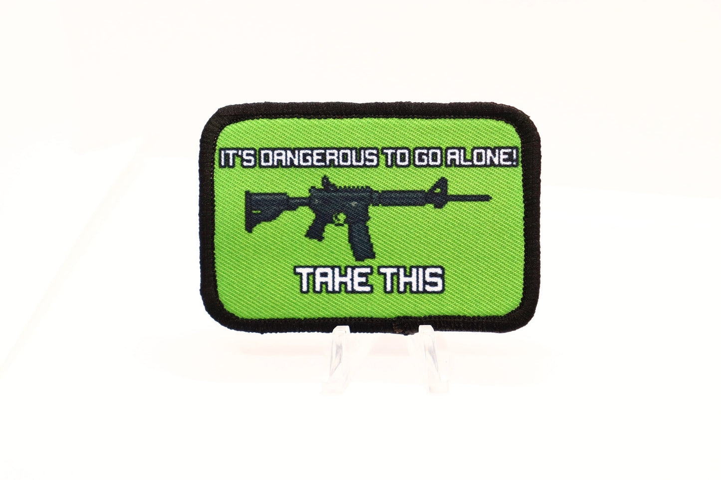 zelda its dangerous to go alone AR-15 meme 2nd amendment 2"x3" morale patch with hook and loop backing black