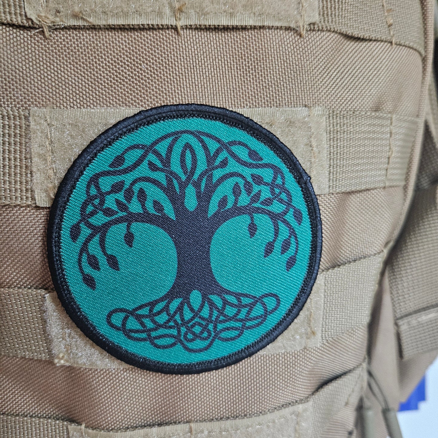 Green Celtic tree of life 3" circle removable morale patch with hook and loop backing