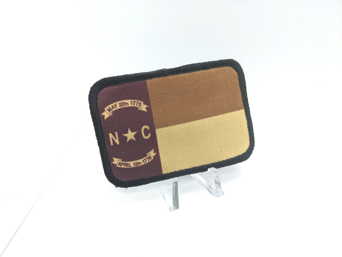North Carolina Flag tan 2"x3" morale patch with hook and loop for hat