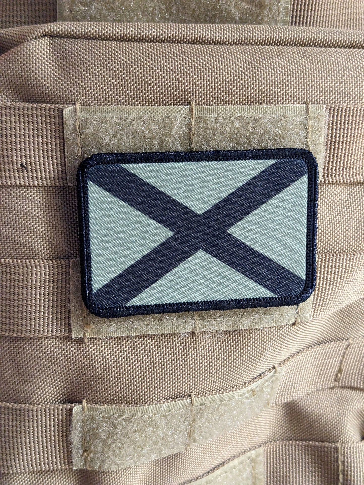 Subdued tan and brown Alabama state flag removable patch 2"x3" morale patch with hook and loop backing