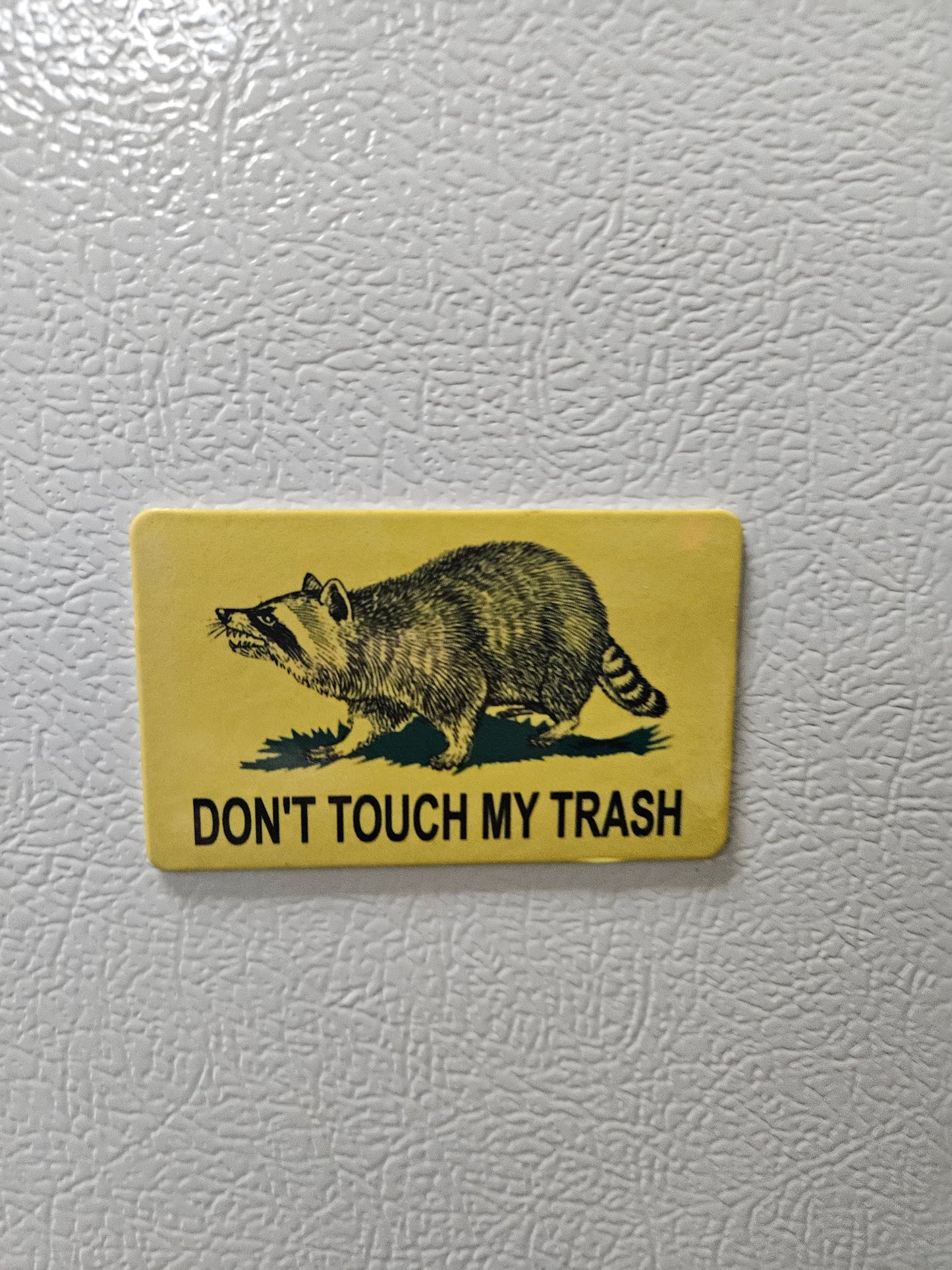Don't touch my trash raccoon Gadsden flag parody fridge magnet 2x3.5" dimensions