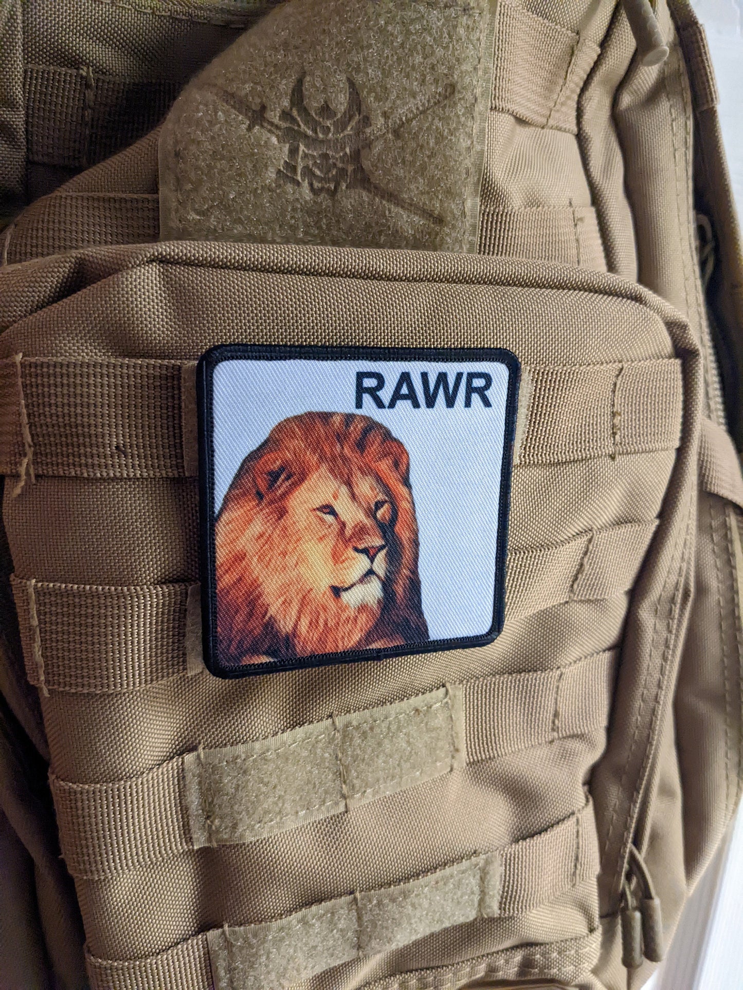 3x3" square morale patch lion RAWR patch with hook and loop backing