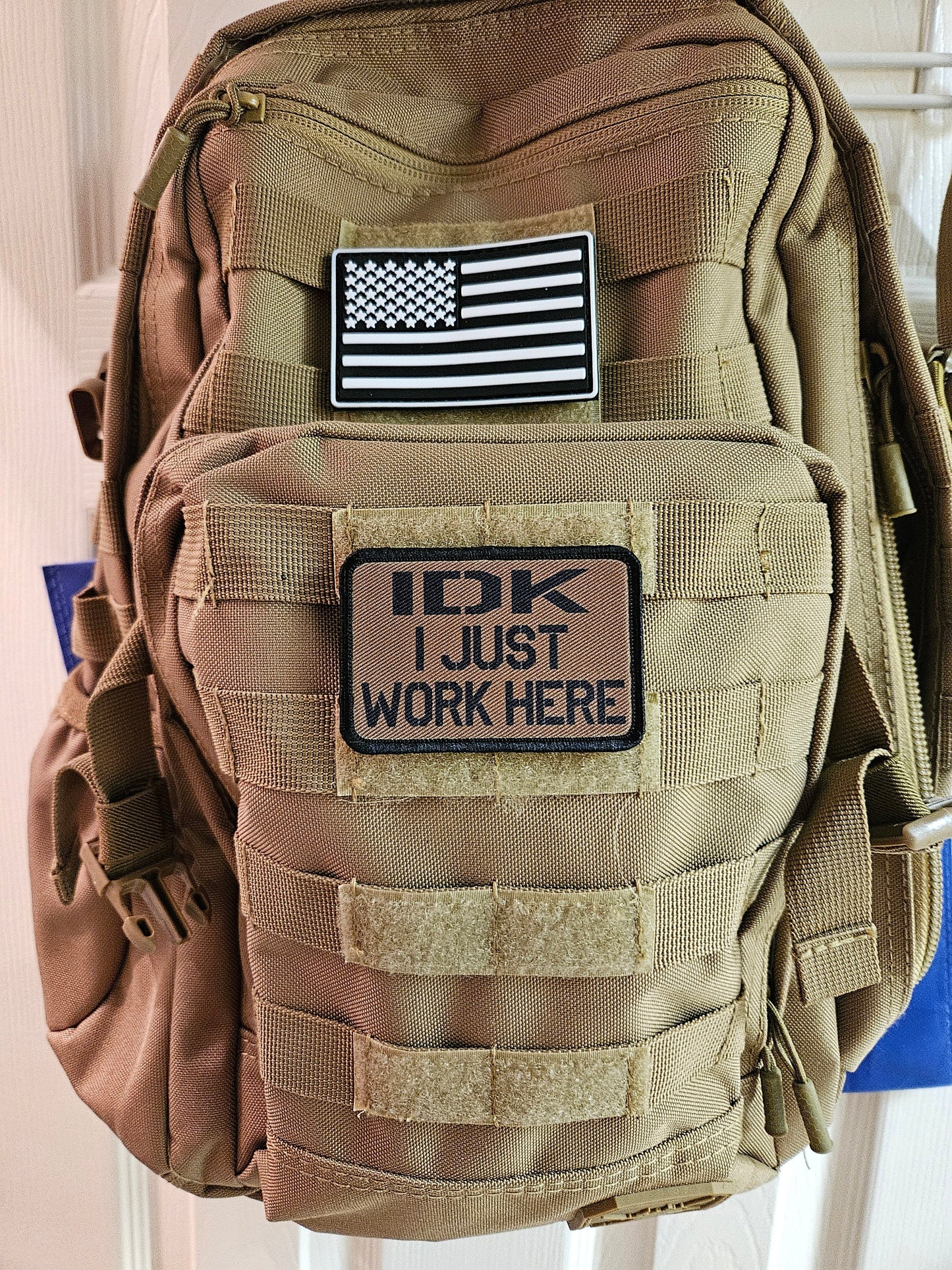 Idk i just work here funny meme edc coyote brown 2"x3" morale patch with hook and loop backing military joke meme