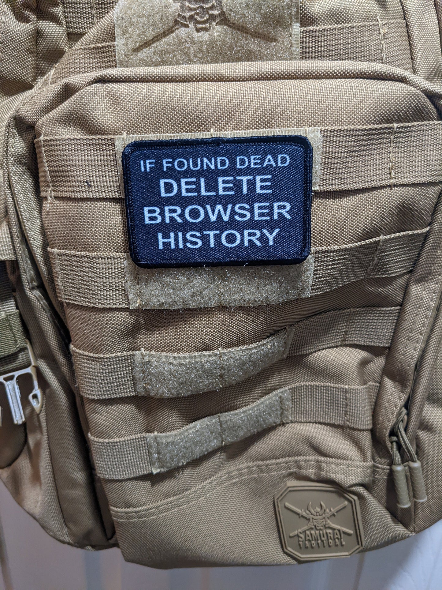 If found dead delete browser history meme 2"x3" removable morale patch with hook and loop backing