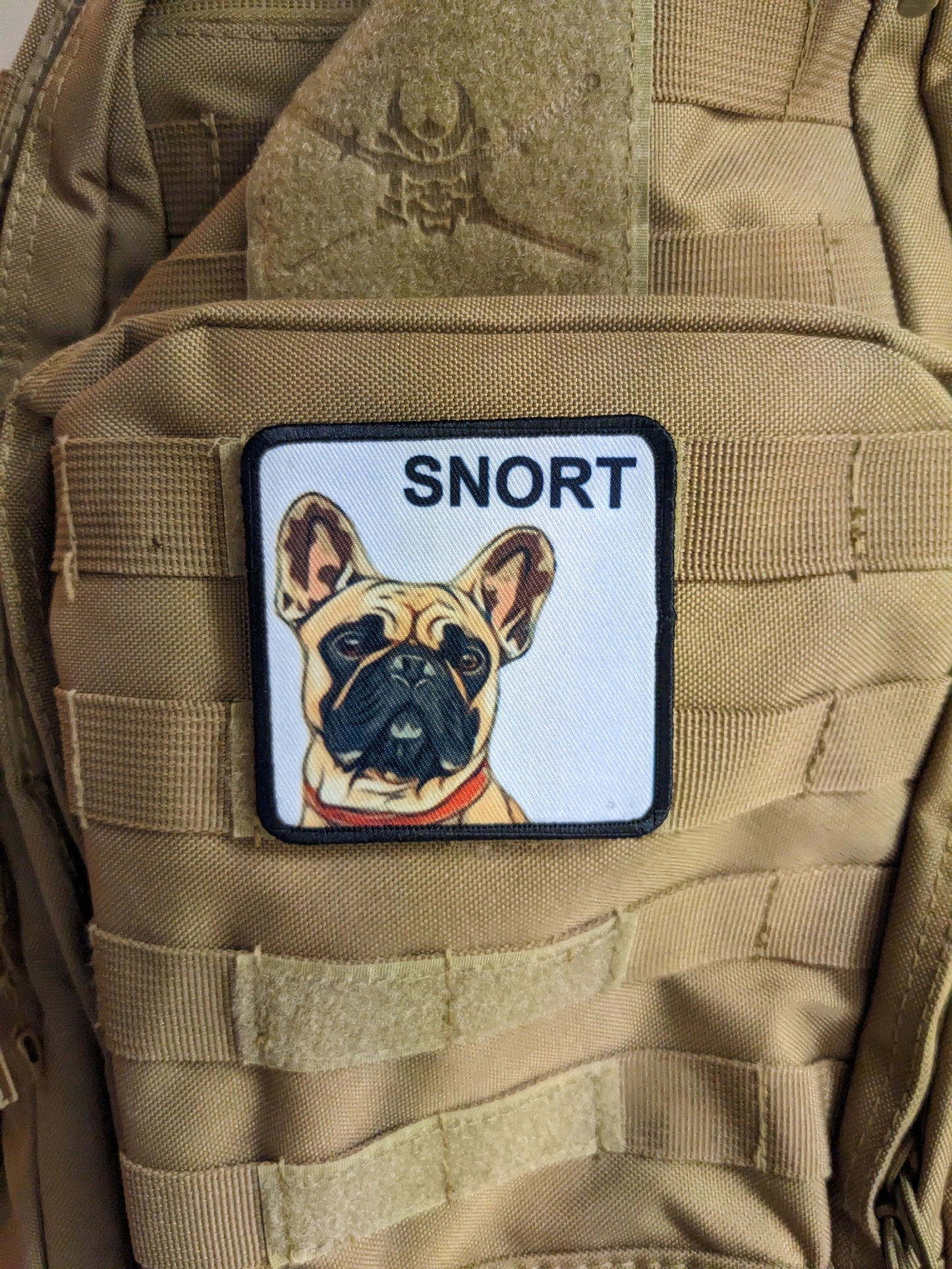 3x3" square morale patch French bulldog Snort patch dog pets puppy pug-life with hook and loop backing