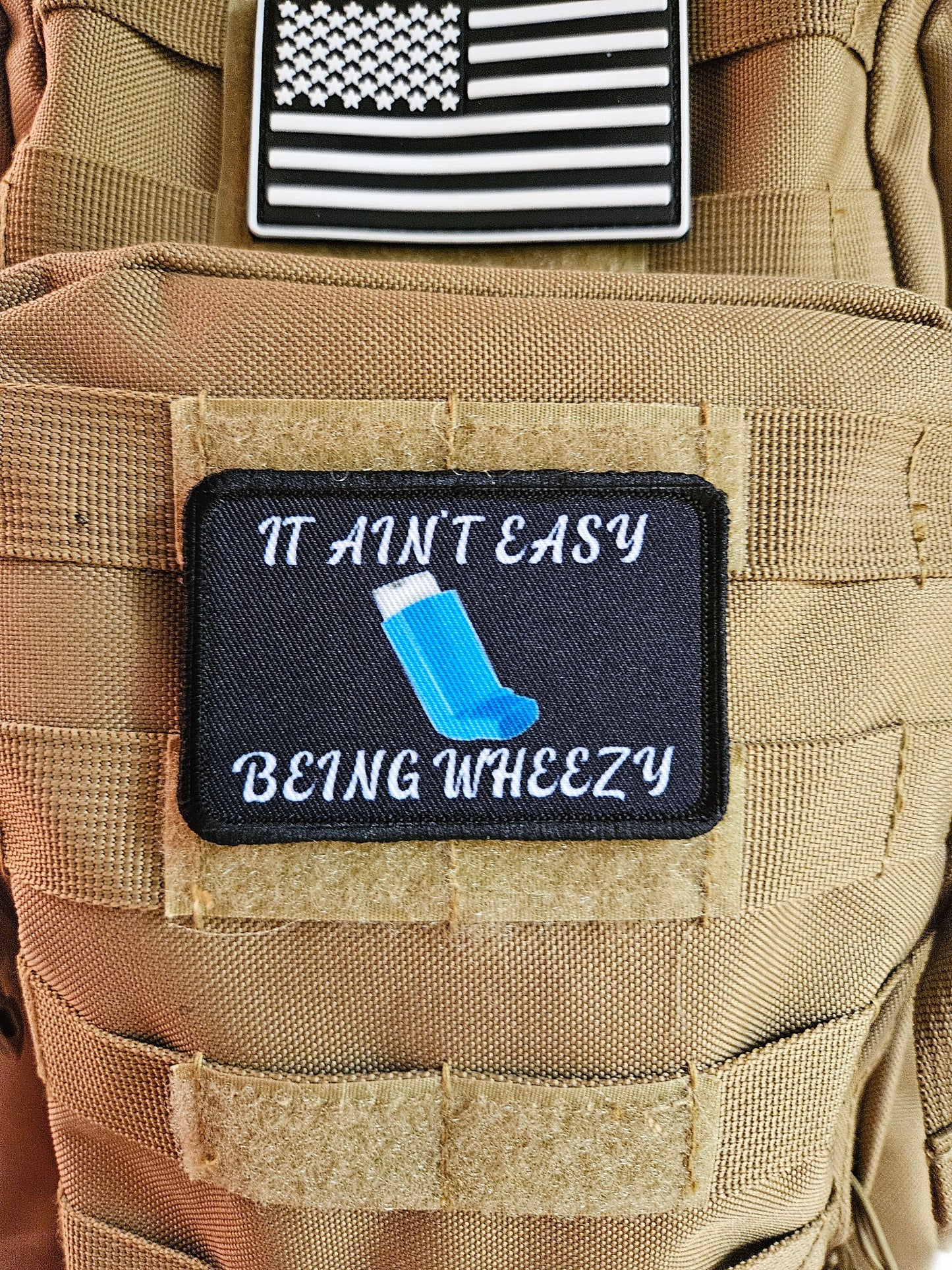 It aint easy being wheezy inhaler meme 2"x3" removable morale patch with hook and loop backing