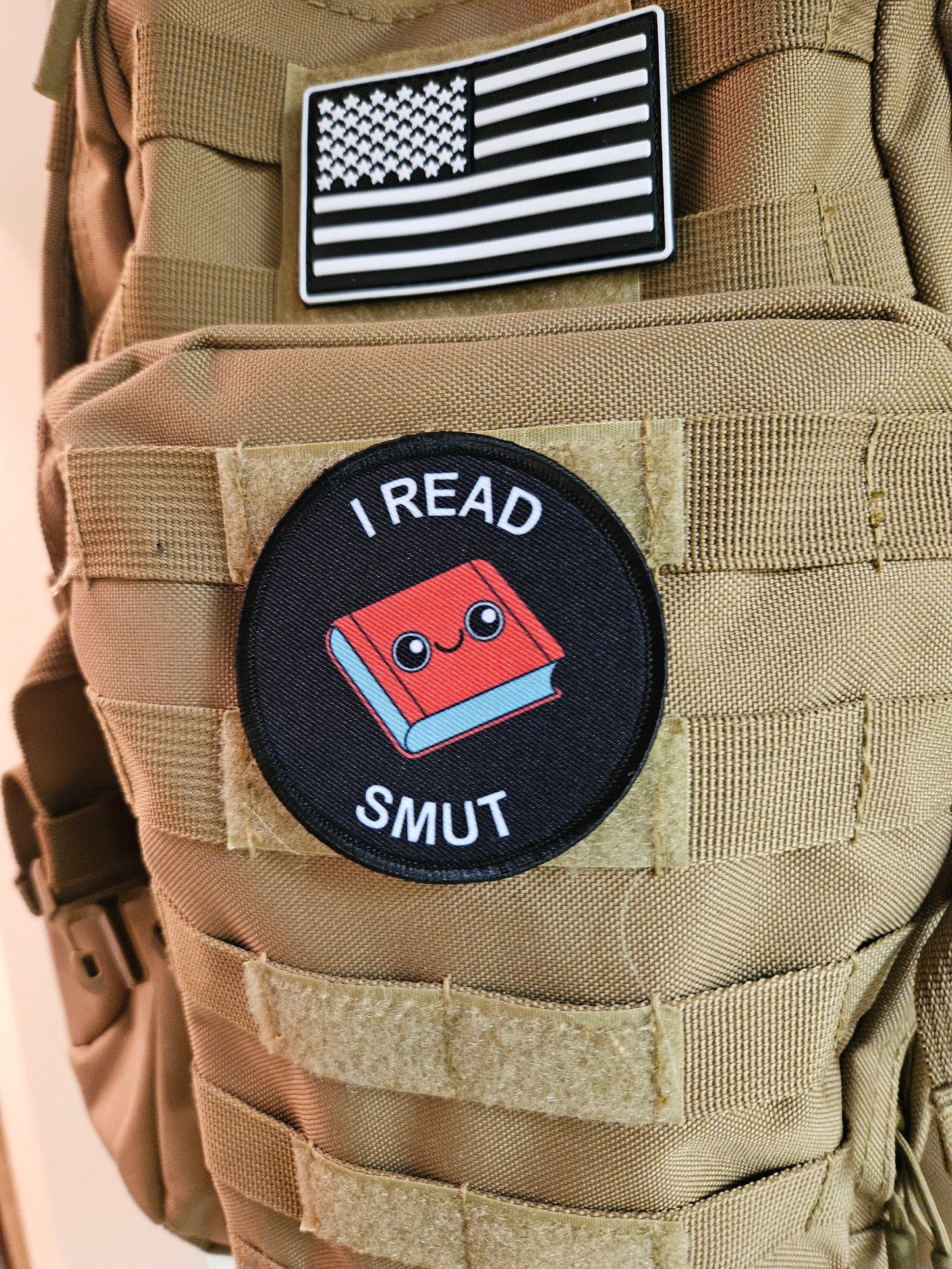 I read smut spicy books meme 3" circle removable morale patch with hook and loop backing