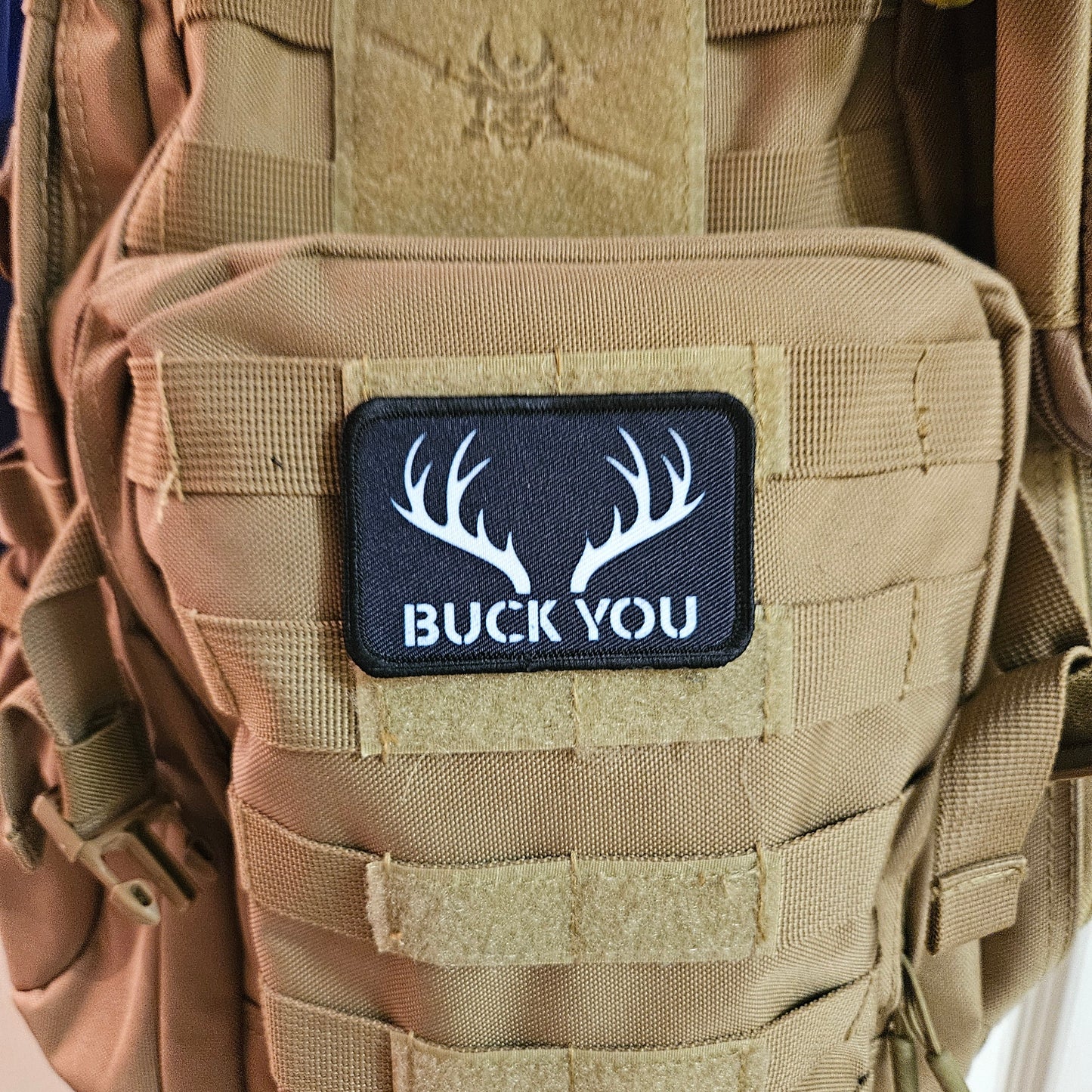 Buck you Deer hunting meme patch 2" x3" inch morale patch hook and loop backing black and white
