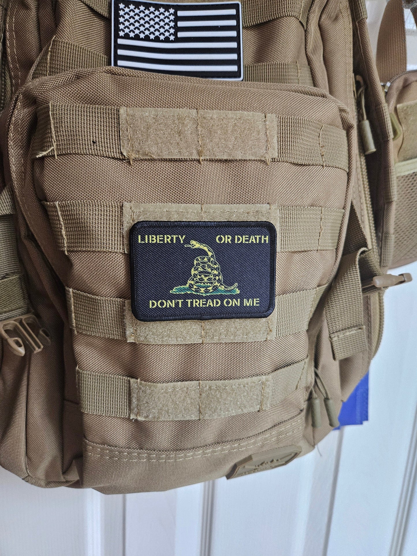 Black Liberty or death Gadsden flag don't tread on me 2"x3" morale patch with hook and loop backing