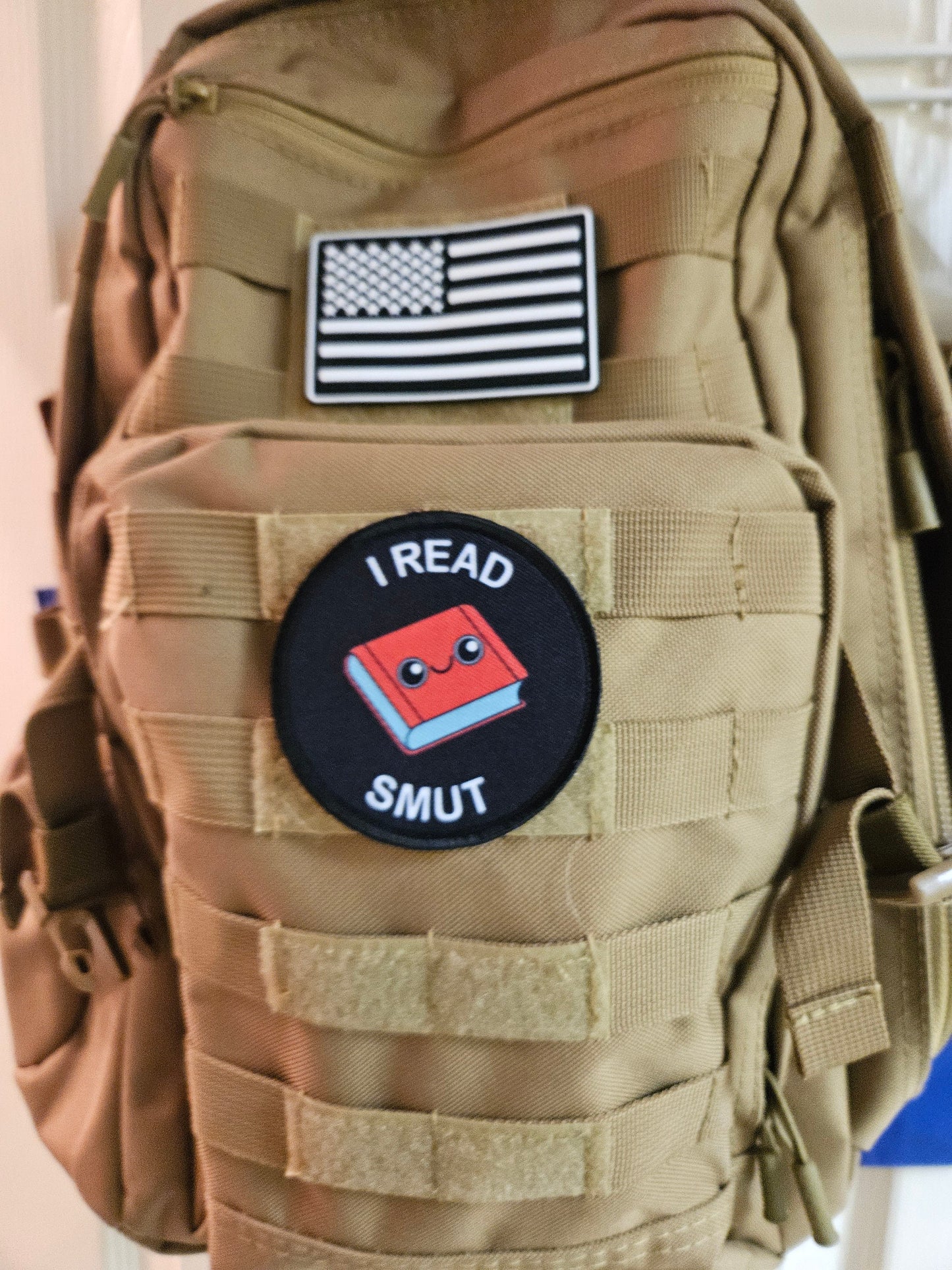 I read smut spicy books meme 3" circle removable morale patch with hook and loop backing