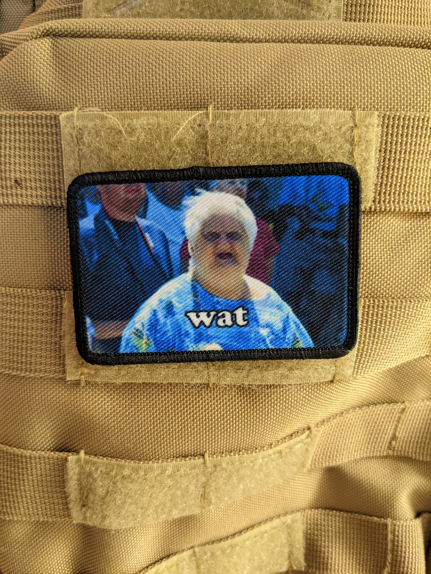 Old lady wat meme funny 2"x3" morale patch with hook and loop backing