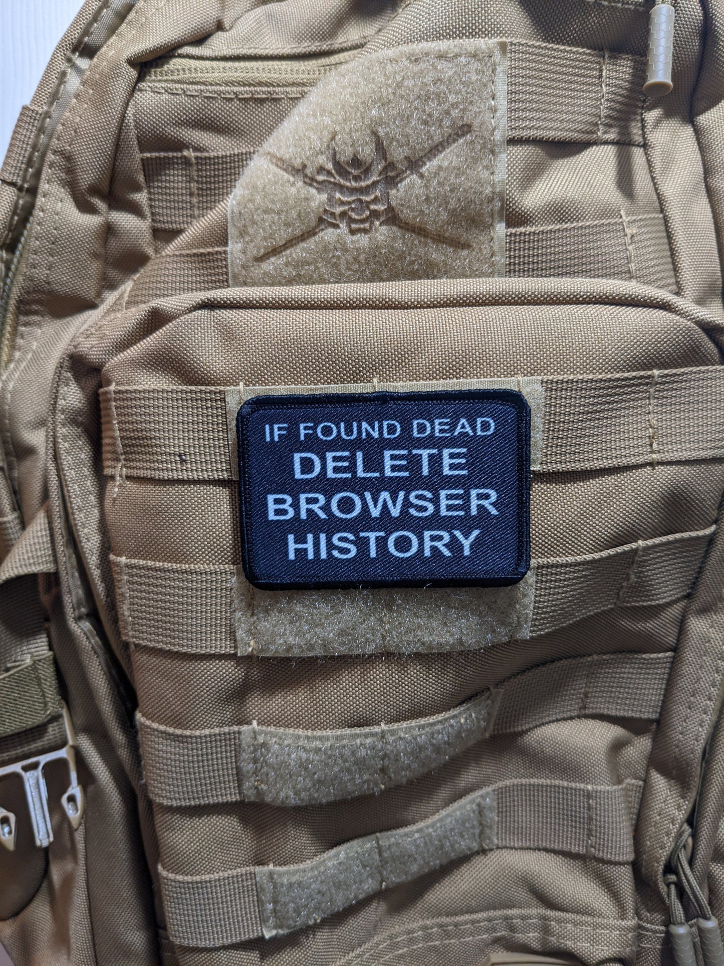 If found dead delete browser history meme 2"x3" removable morale patch with hook and loop backing