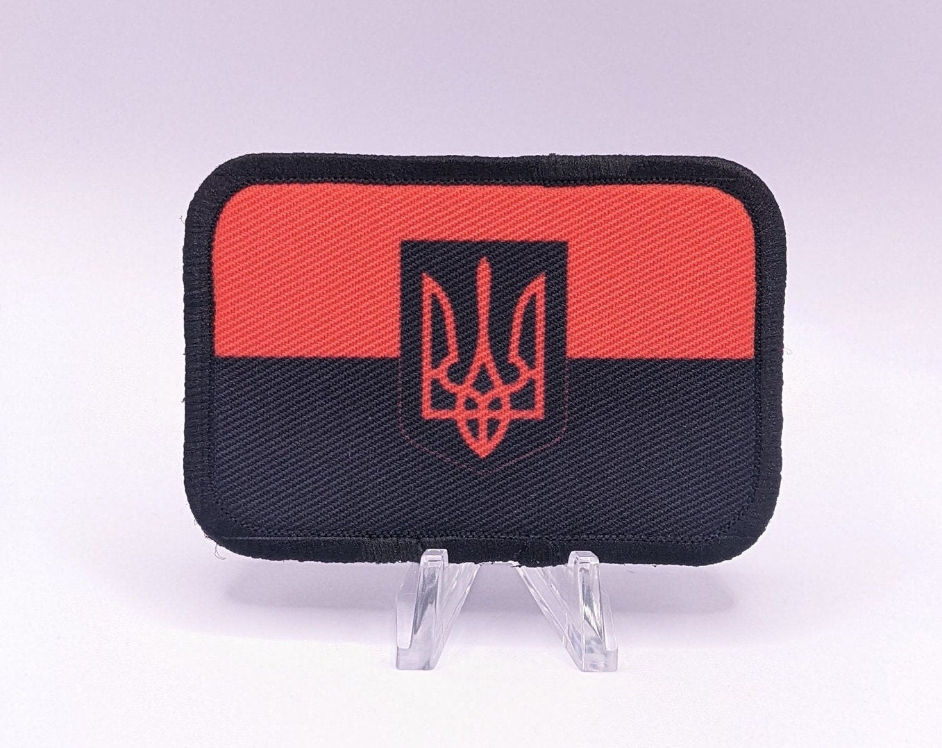 Red on black Trident Ukraine Flag Military stand with Ukraine 2"x3" morale patch with hook and loop backing