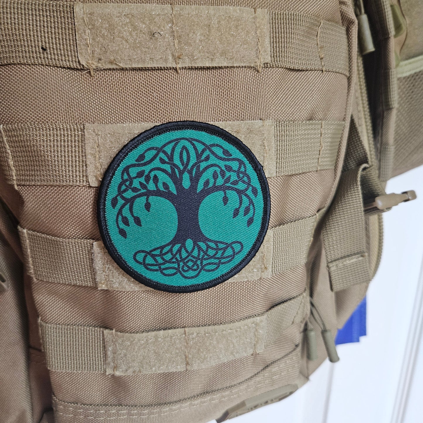 Green Celtic tree of life 3" circle removable morale patch with hook and loop backing