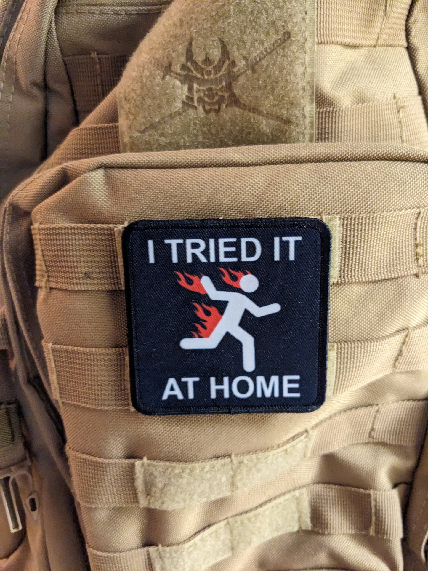 Do t try this at home I tried it at home meme 3x3" square morale patch with hook and loop backing