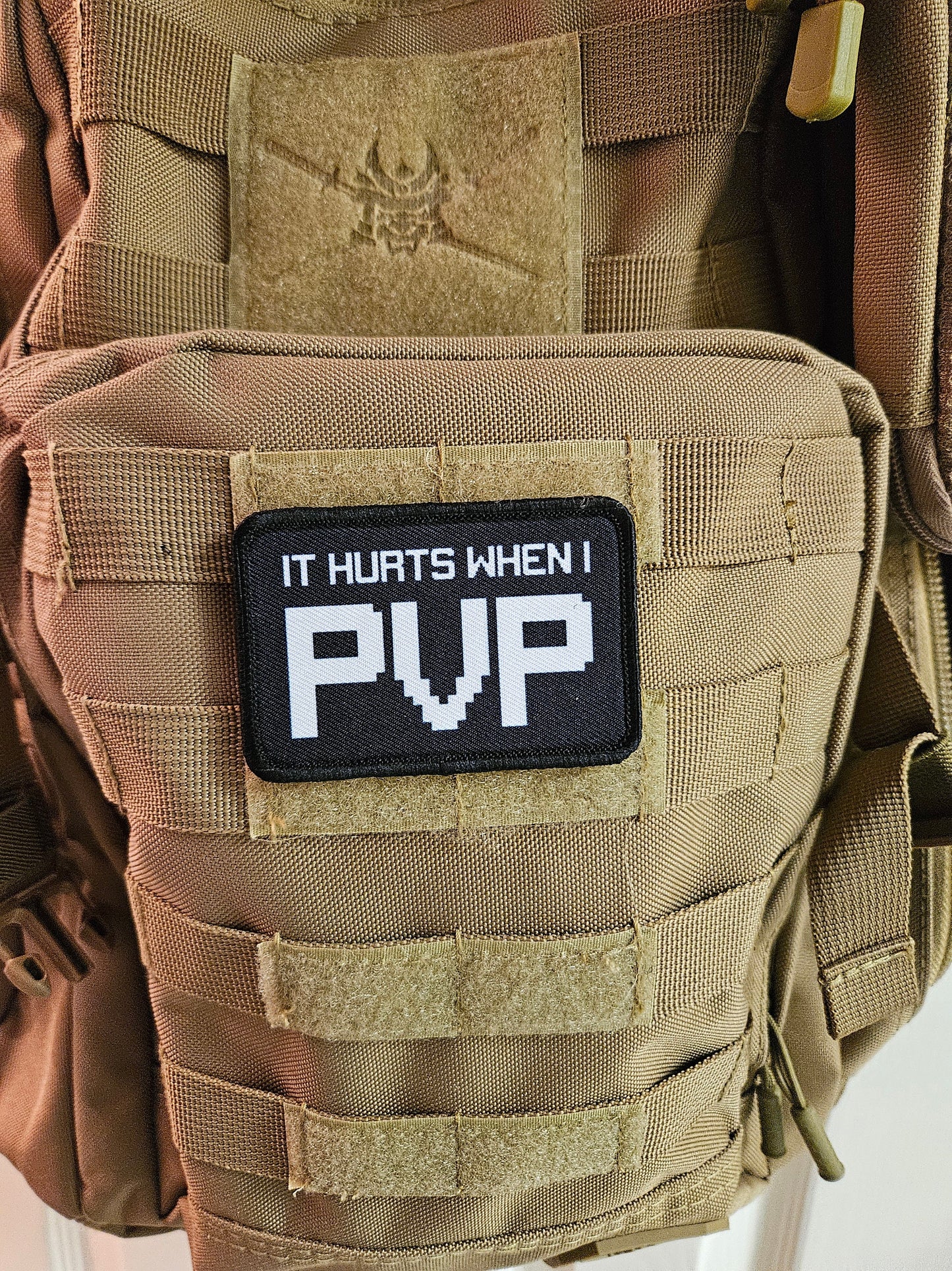 It hurts when I PVP gaming meme 2"x3" removable morale patch with hook and loop backing