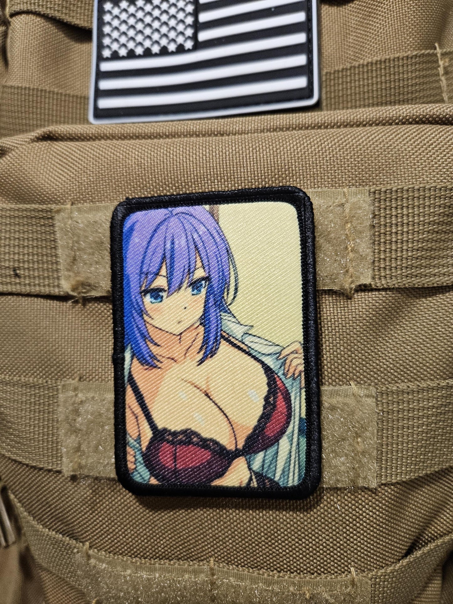 Sexy Anime girl in lingerie busty waifu 2"x3" removable morale patch with hook and loop backing