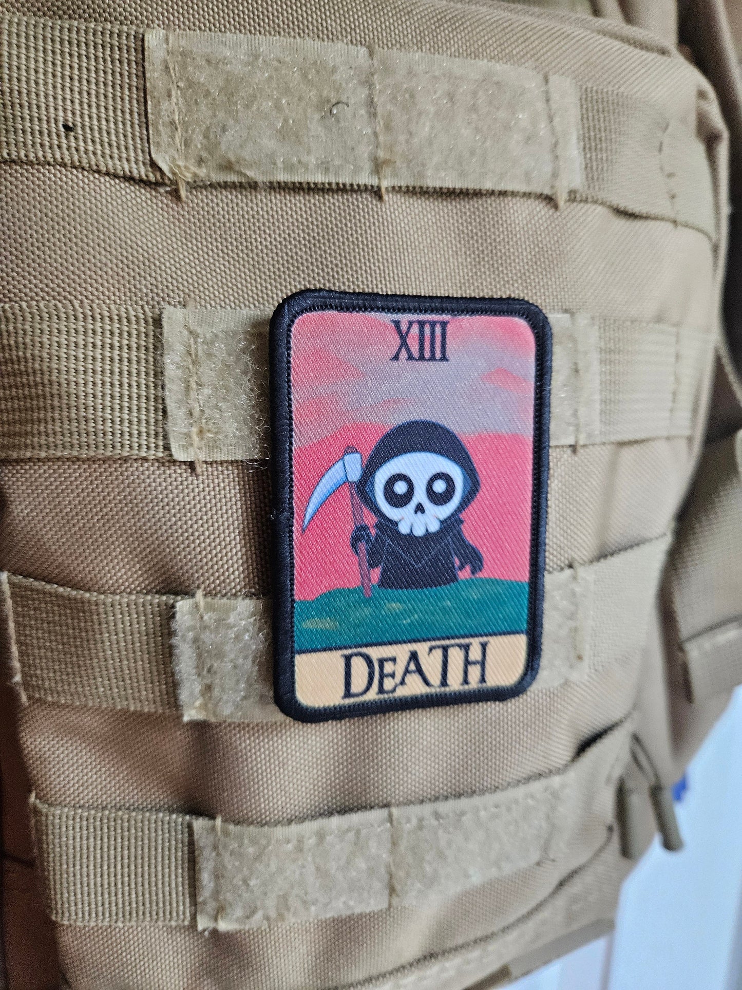 Cute chibi death tarot card funny 2"x3" removable morale patch with hook and loop backing