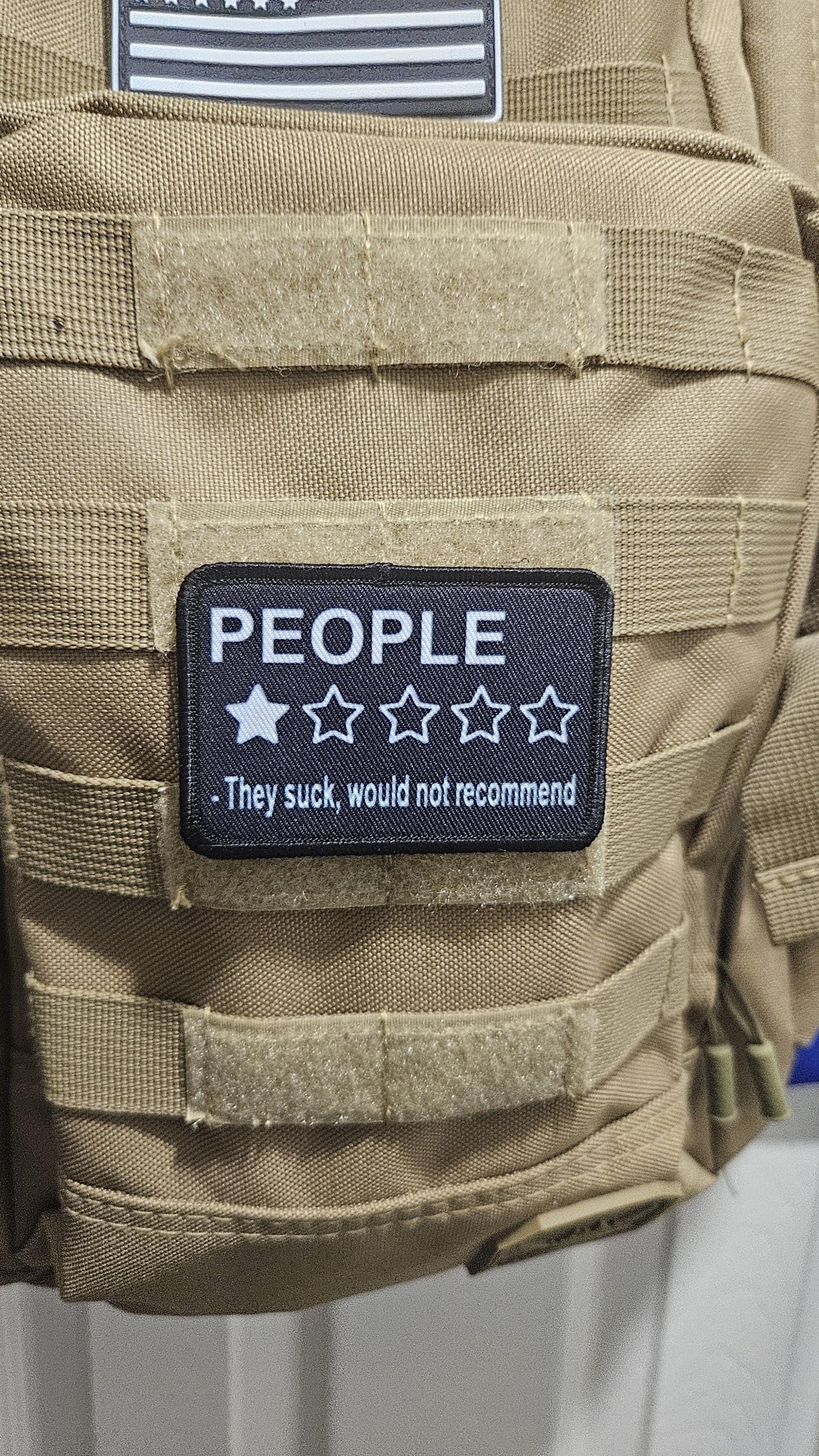 People one stare review meme 2"x3" morale patch with hook and loop backing