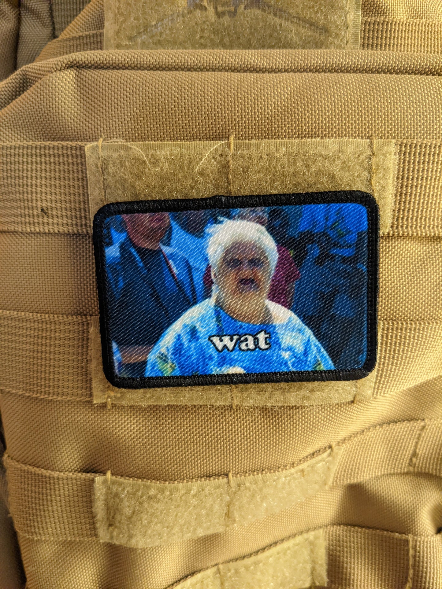 Old lady wat meme funny 2"x3" morale patch with hook and loop backing