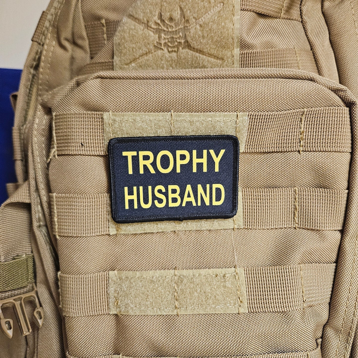Trophy husband funny meme 2"x3" morale patch with hook and loop backing