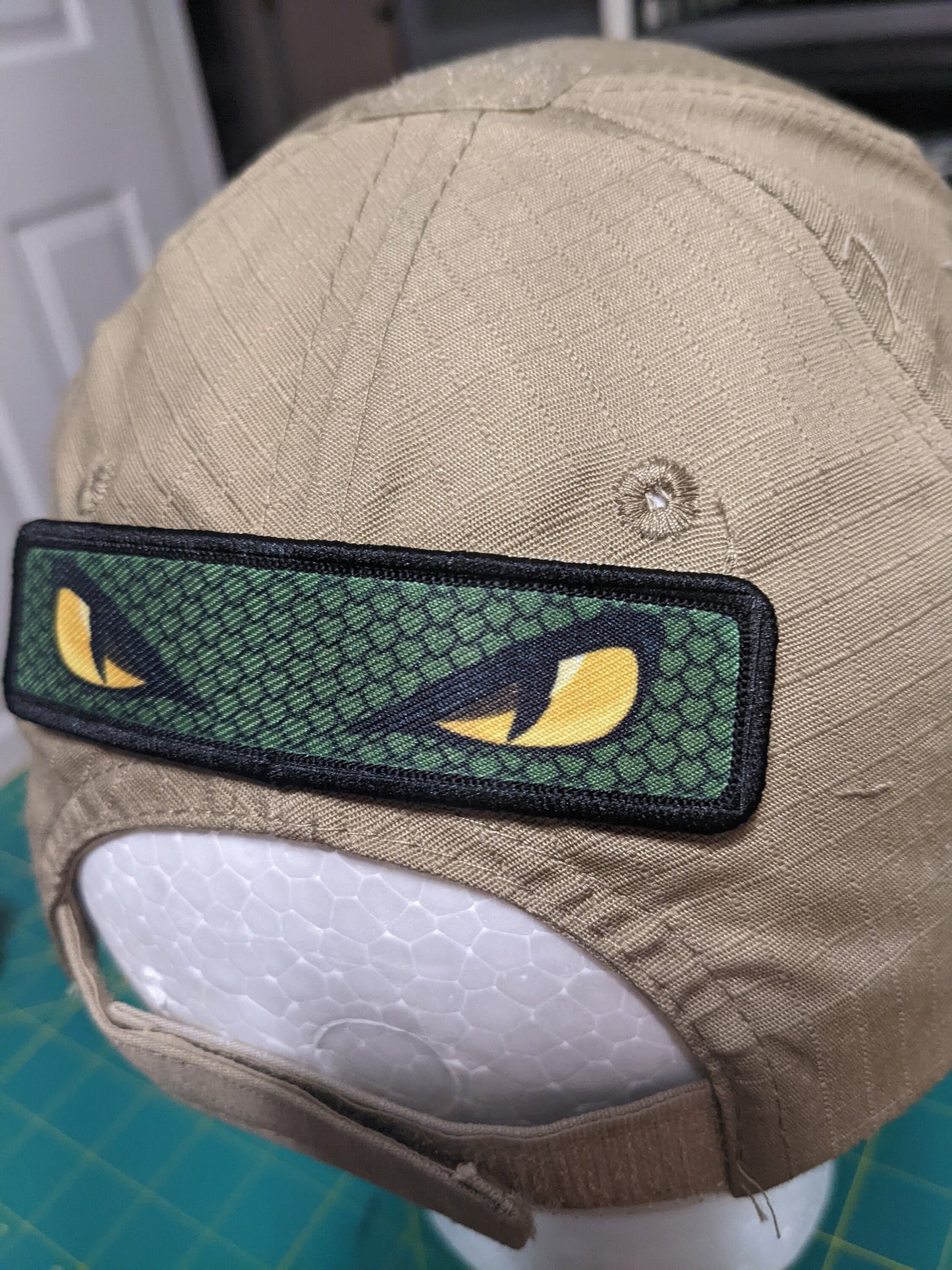 Snake eyes viper eyes 1"x4" removable morale patch with hook and loop backing good for back of operator hats