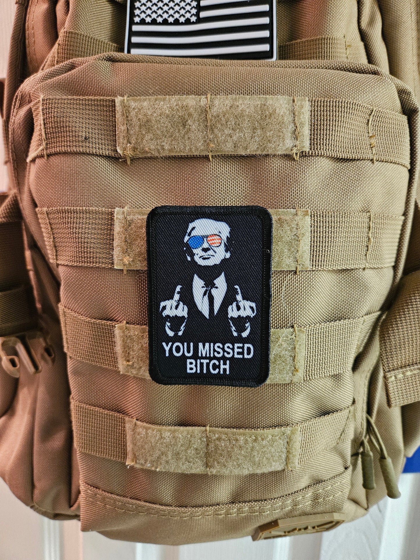 trump missed me 2"x3" morale patch with hook and loop backing military joke meme