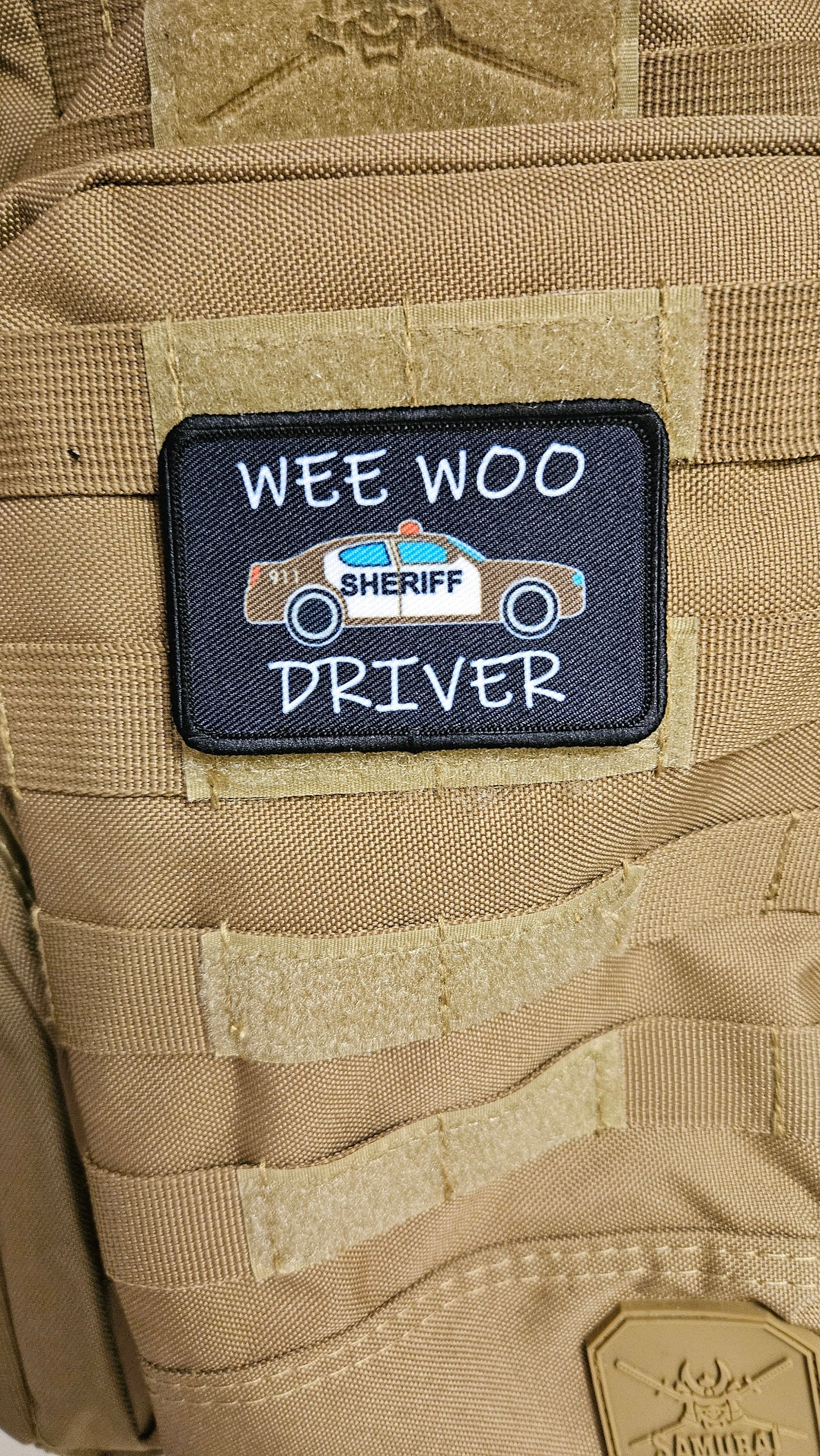 SHERIFF Wee woo driver sheriff department car driver funny brown version 2"x3" removable morale patch with hook and loop backing