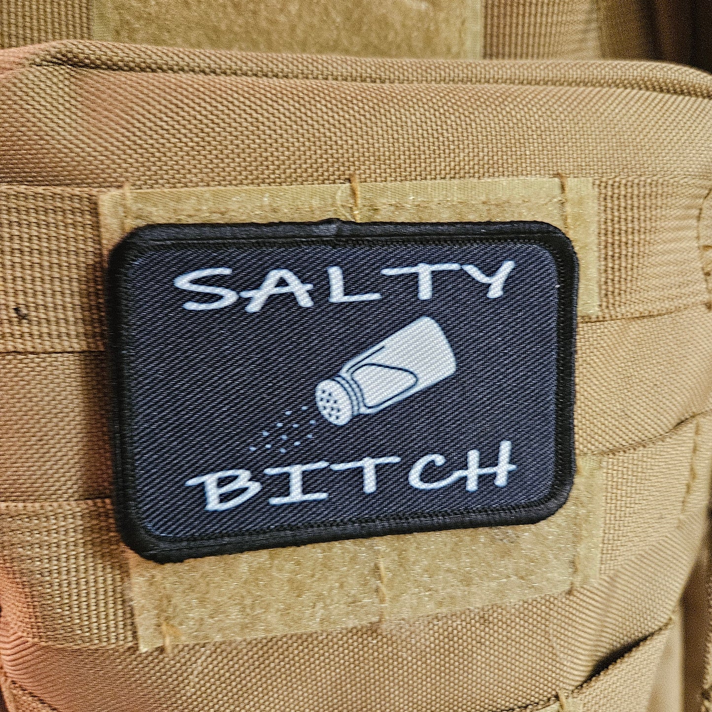 Salty bitch funny meme patch 2" x3" inch morale patch hook and loop backing black and white