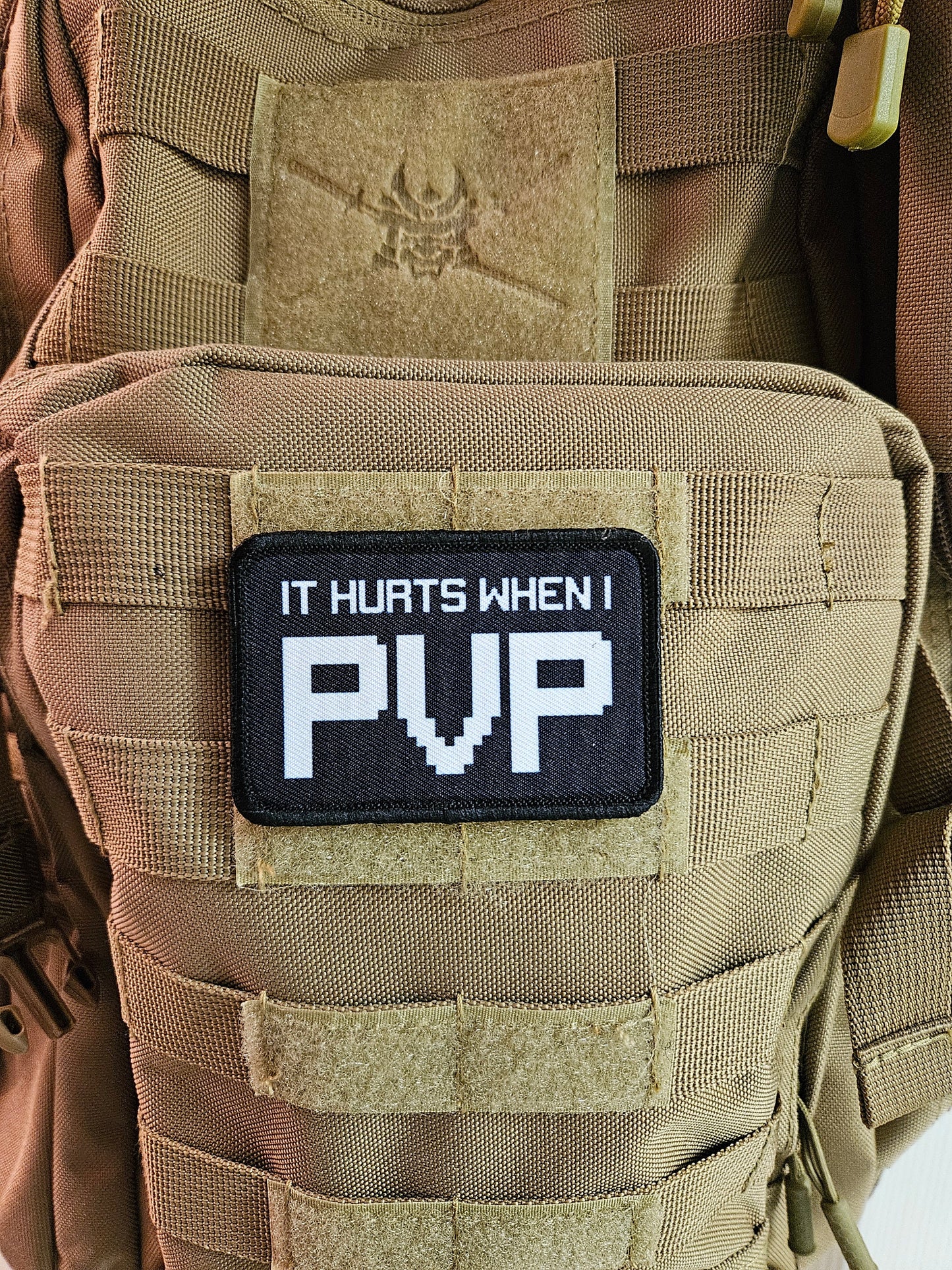 It hurts when I PVP gaming meme 2"x3" removable morale patch with hook and loop backing