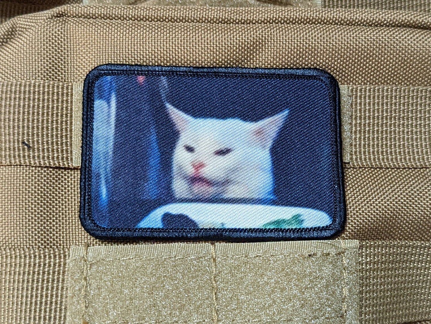 cat meme funny 2"x3" morale patch with hook and loop backing