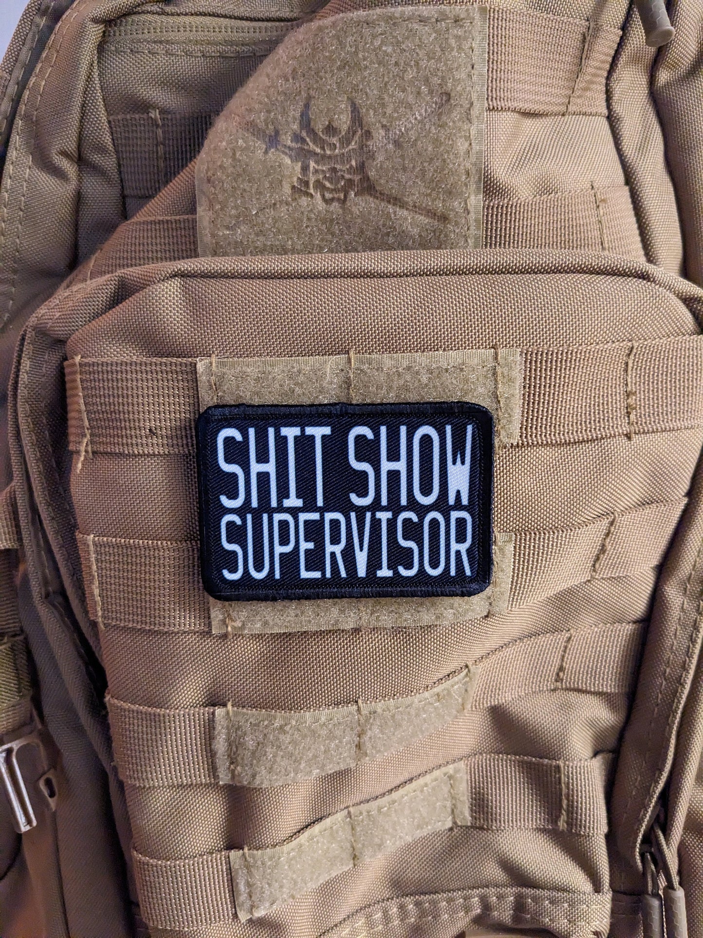 Shit show supervisor funny patch 2" x3" inch morale patch hook and loop backing black and white