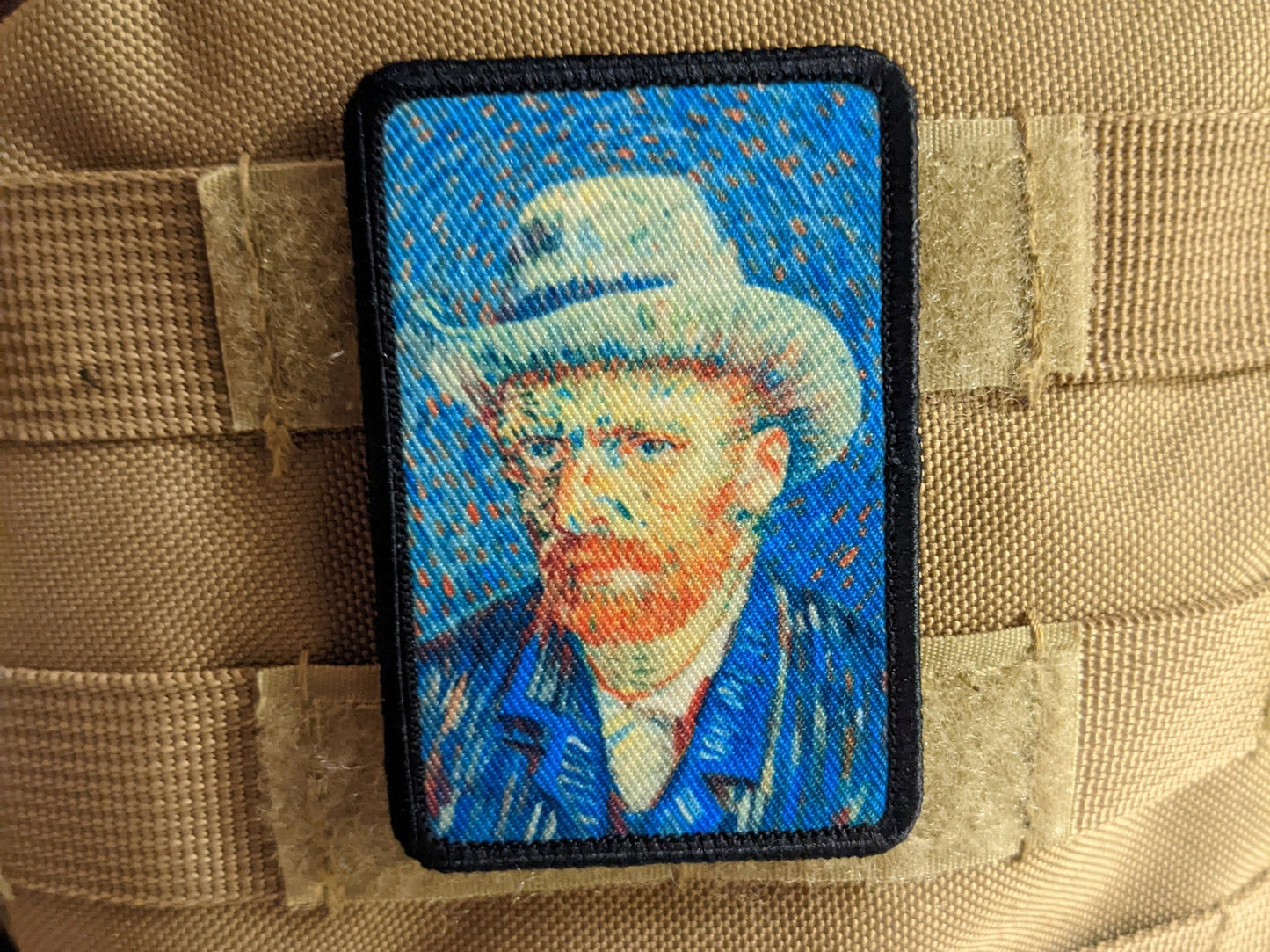 Self portrait gray felt hat Vincent van Gogh 2"x3" morale patch with hook and loop backing