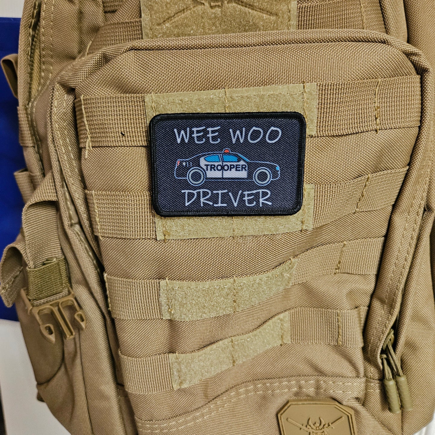 State Trooper Wee woo driver funny 2"x3" removable morale patch with hook and loop backing
