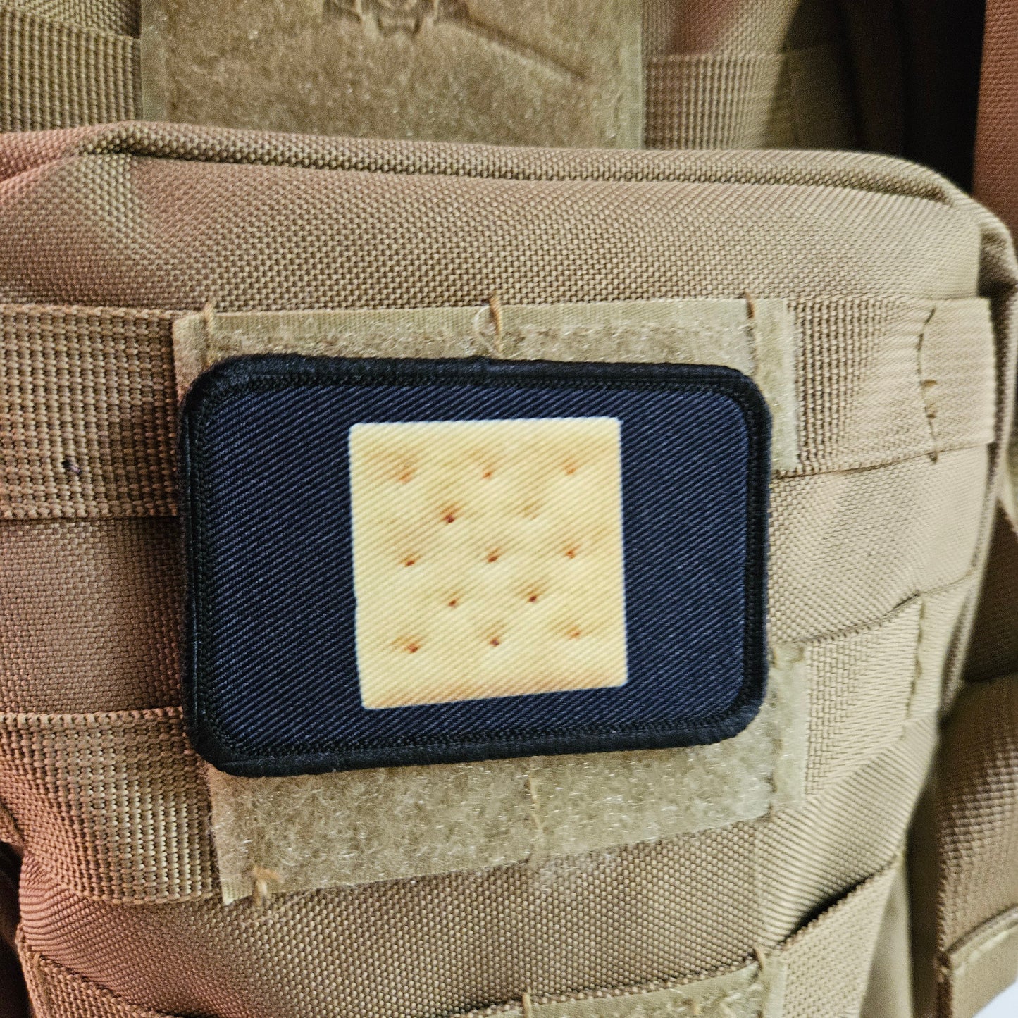 Saltine cracker enthusiast 2"x3" removable morale patch with hook and loop backing